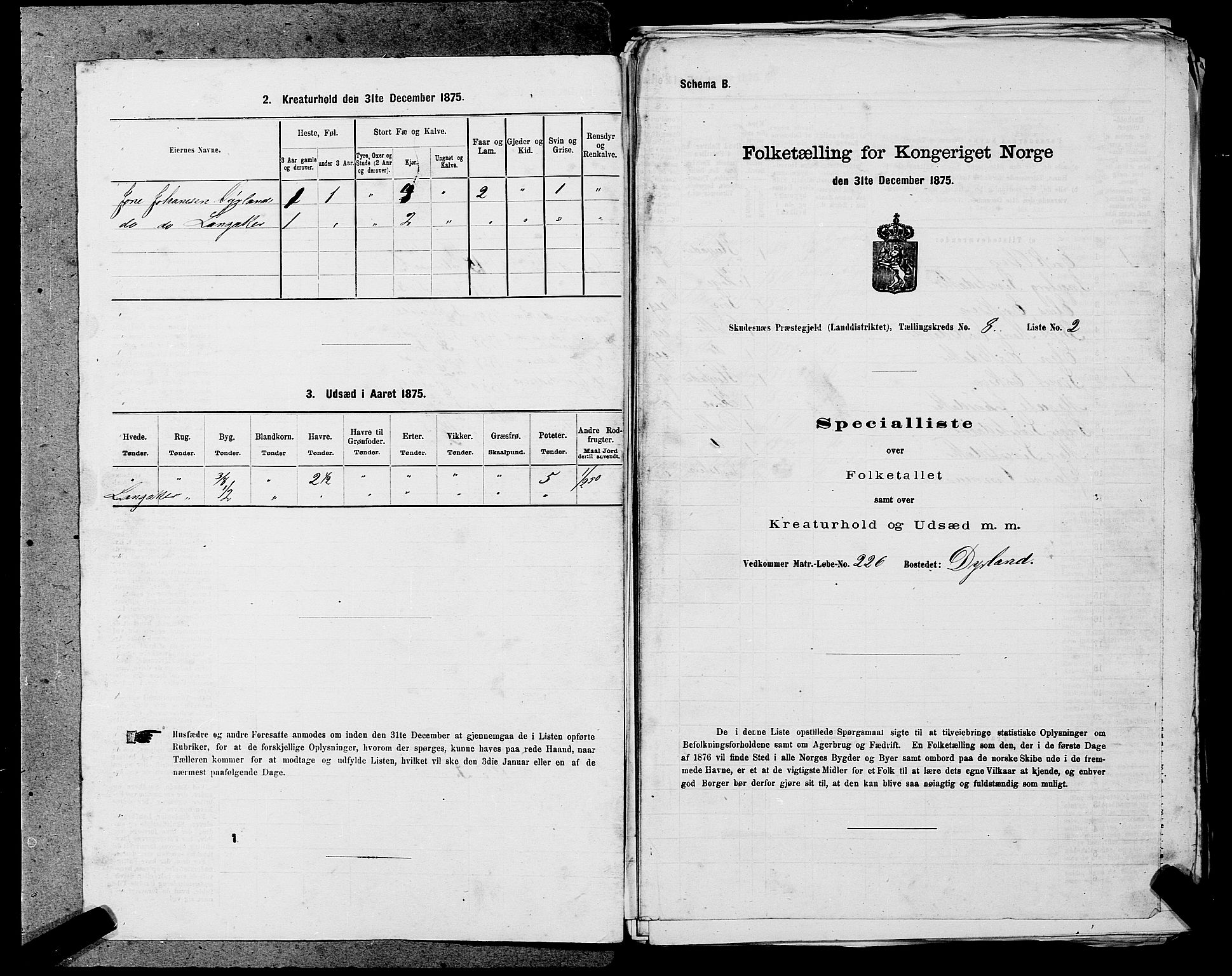 SAST, Folketelling 1875 for 1150L Skudenes prestegjeld, Falnes sokn, Åkra sokn og Ferkingstad sokn, 1875, s. 1053