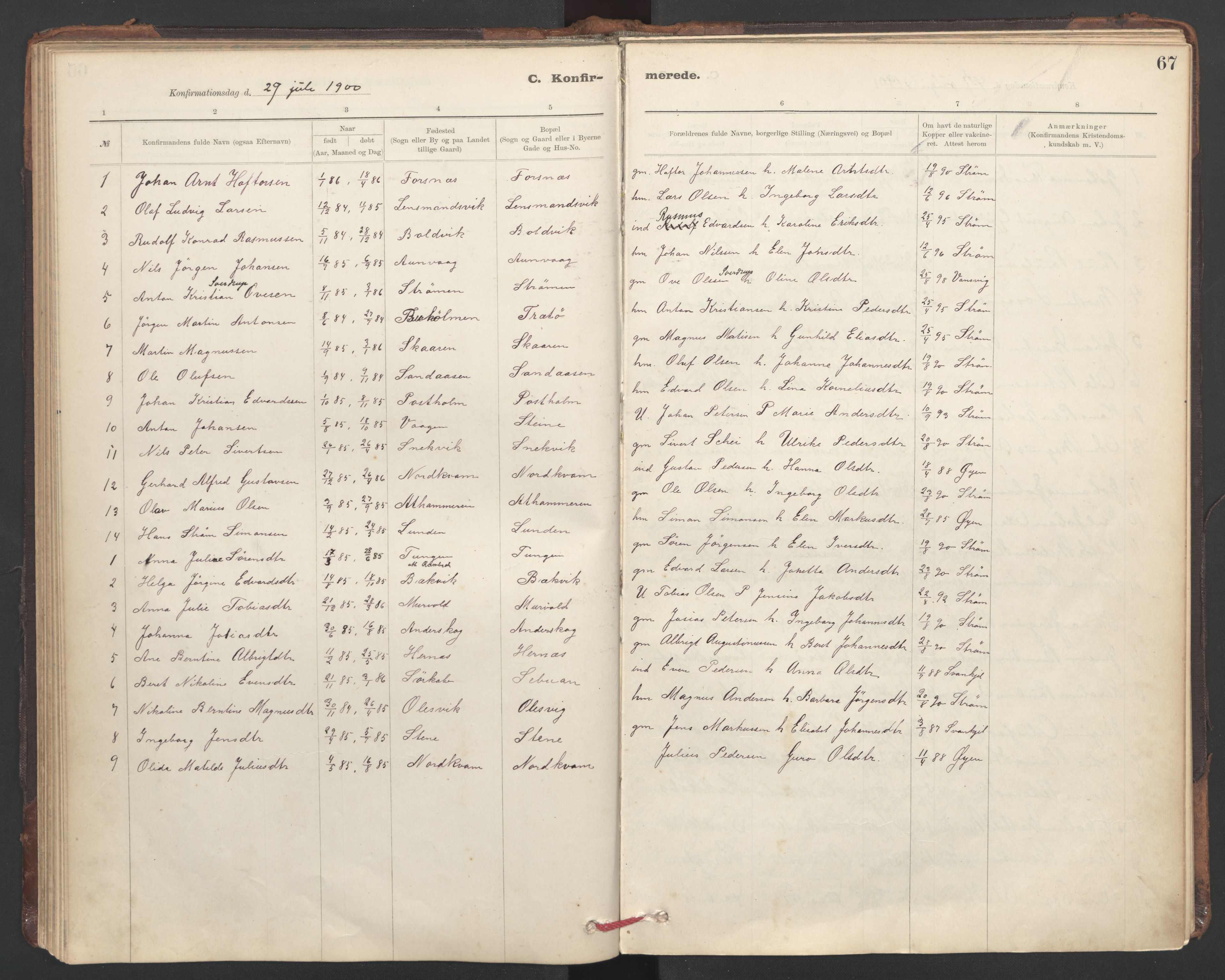 Ministerialprotokoller, klokkerbøker og fødselsregistre - Sør-Trøndelag, AV/SAT-A-1456/635/L0552: Ministerialbok nr. 635A02, 1899-1919, s. 67