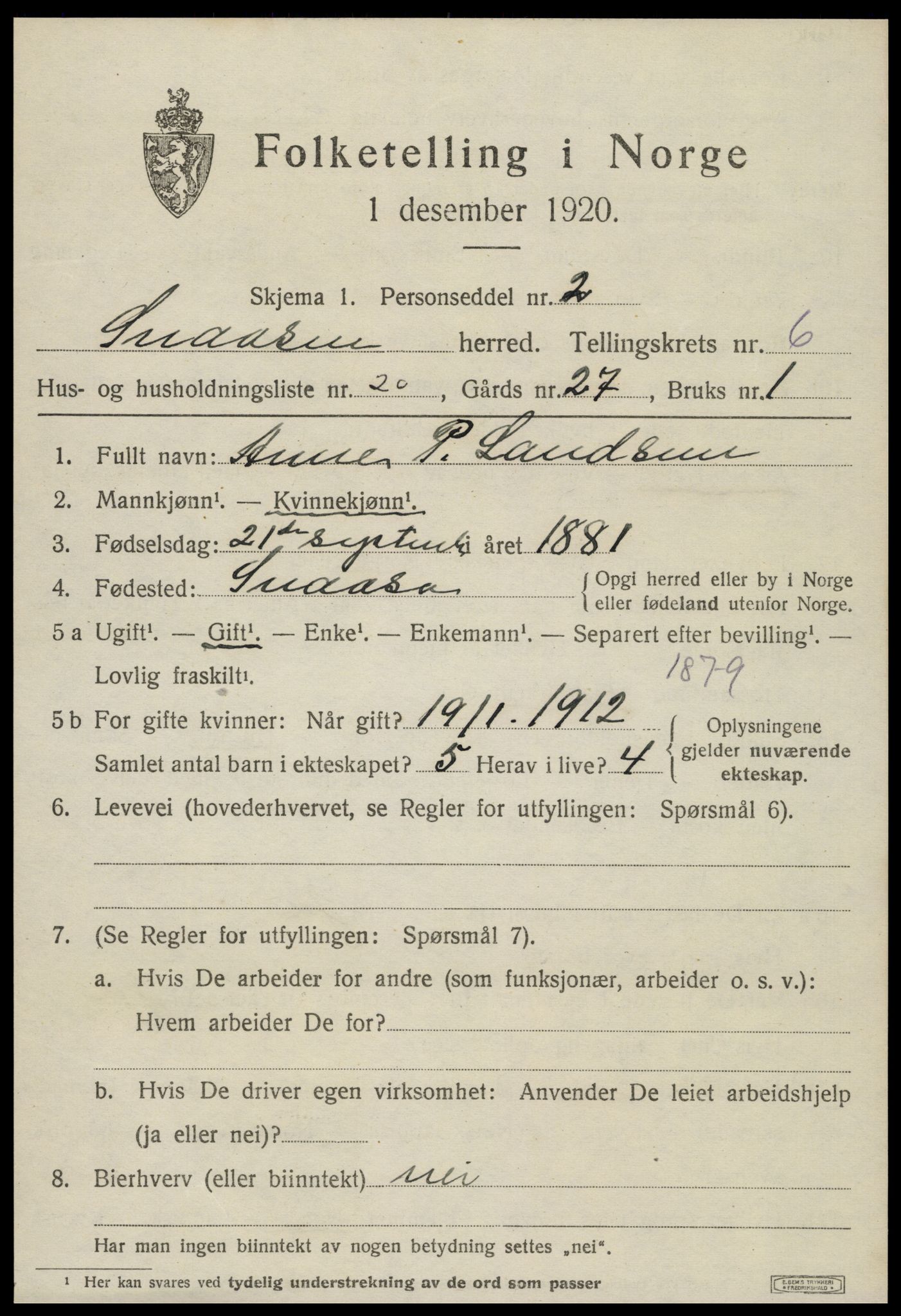 SAT, Folketelling 1920 for 1736 Snåsa herred, 1920, s. 2758