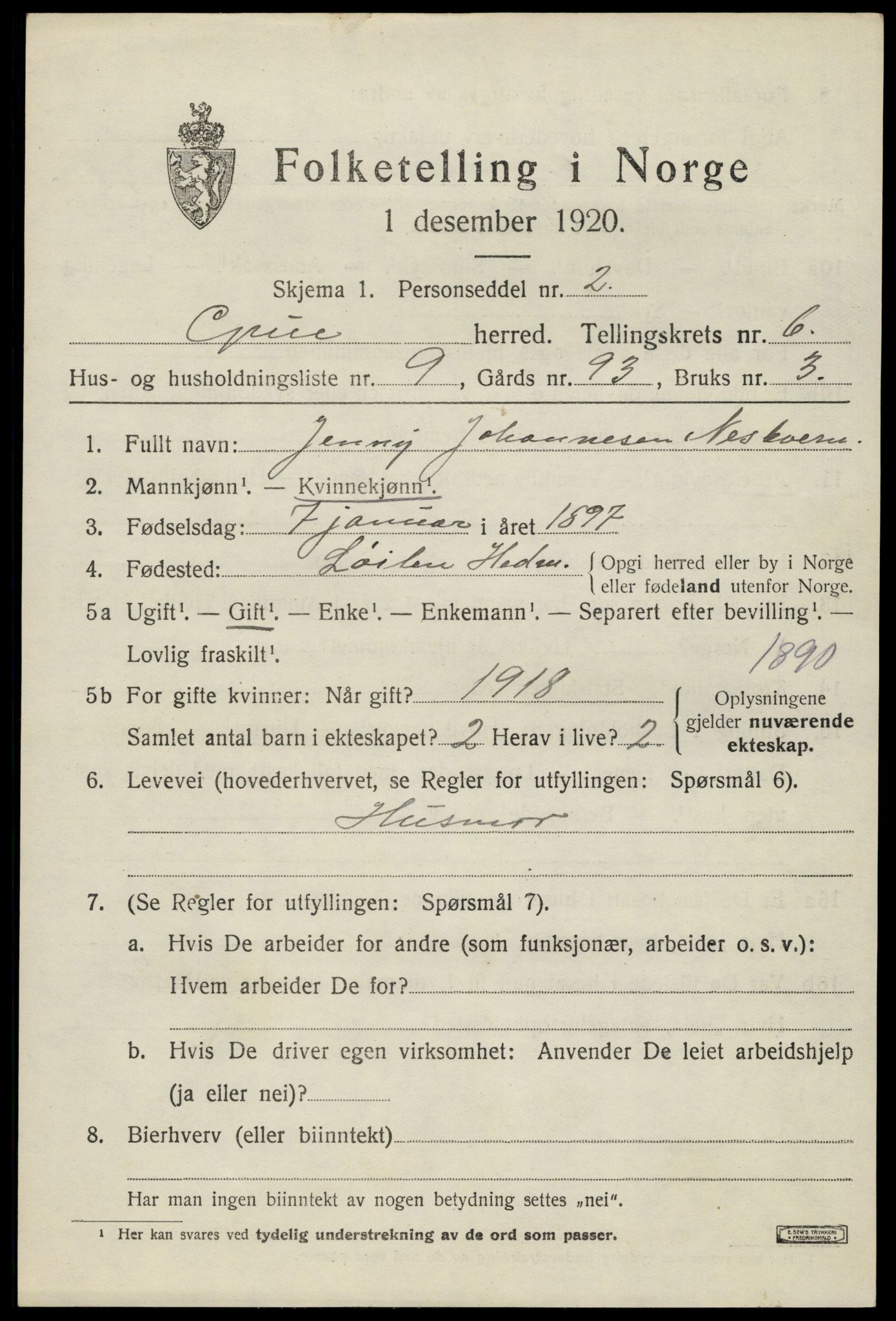 SAH, Folketelling 1920 for 0423 Grue herred, 1920, s. 6027