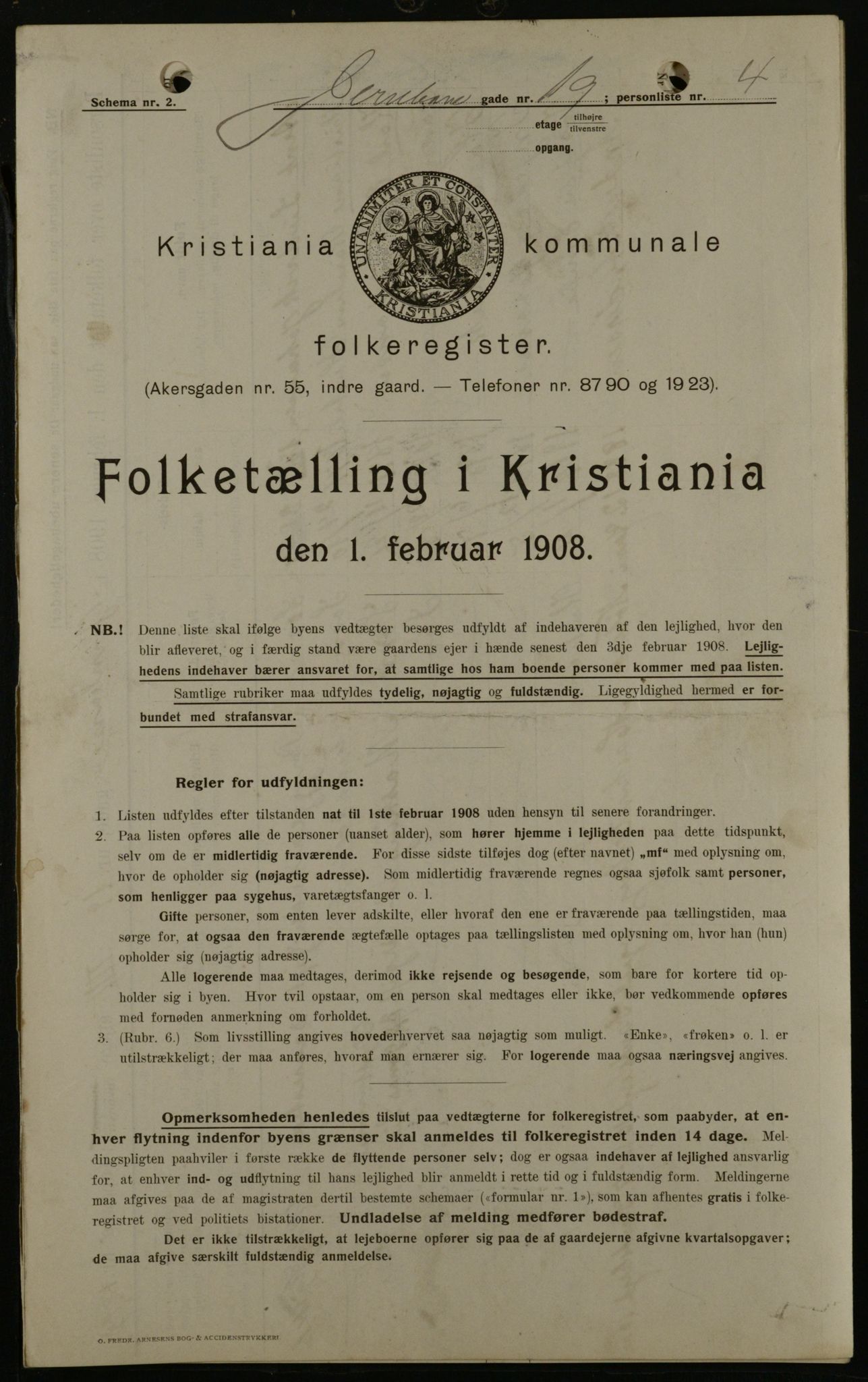 OBA, Kommunal folketelling 1.2.1908 for Kristiania kjøpstad, 1908, s. 41846
