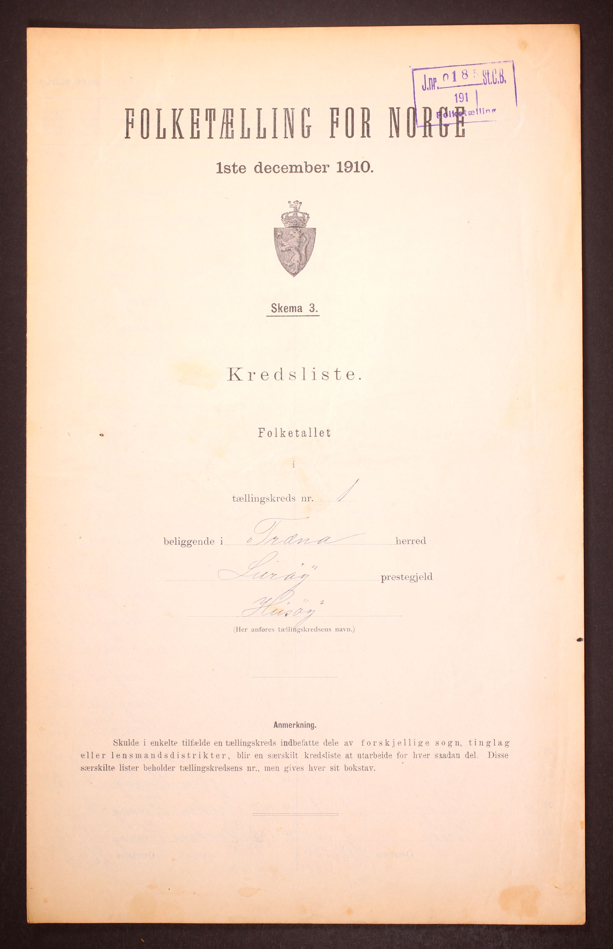 RA, Folketelling 1910 for 1835 Træna herred, 1910, s. 4
