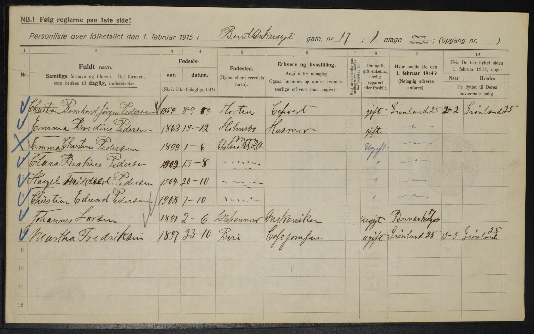 OBA, Kommunal folketelling 1.2.1915 for Kristiania, 1915, s. 4776