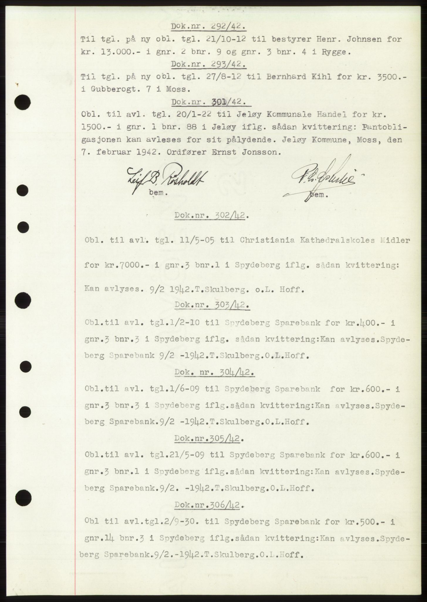 Moss sorenskriveri, SAO/A-10168: Pantebok nr. C10, 1938-1950, Dagboknr: 292/1942