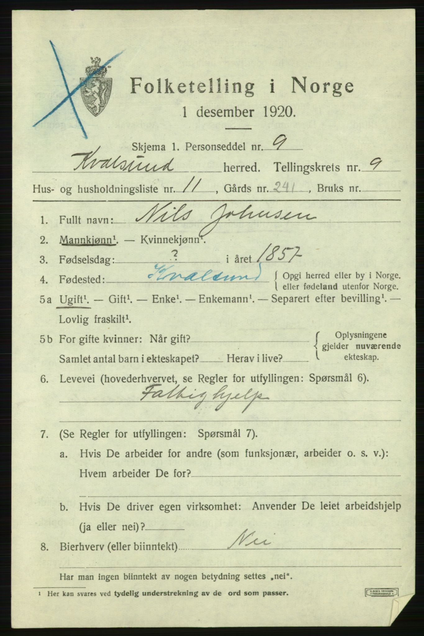 SATØ, Folketelling 1920 for 2017 Kvalsund herred, 1920, s. 2902