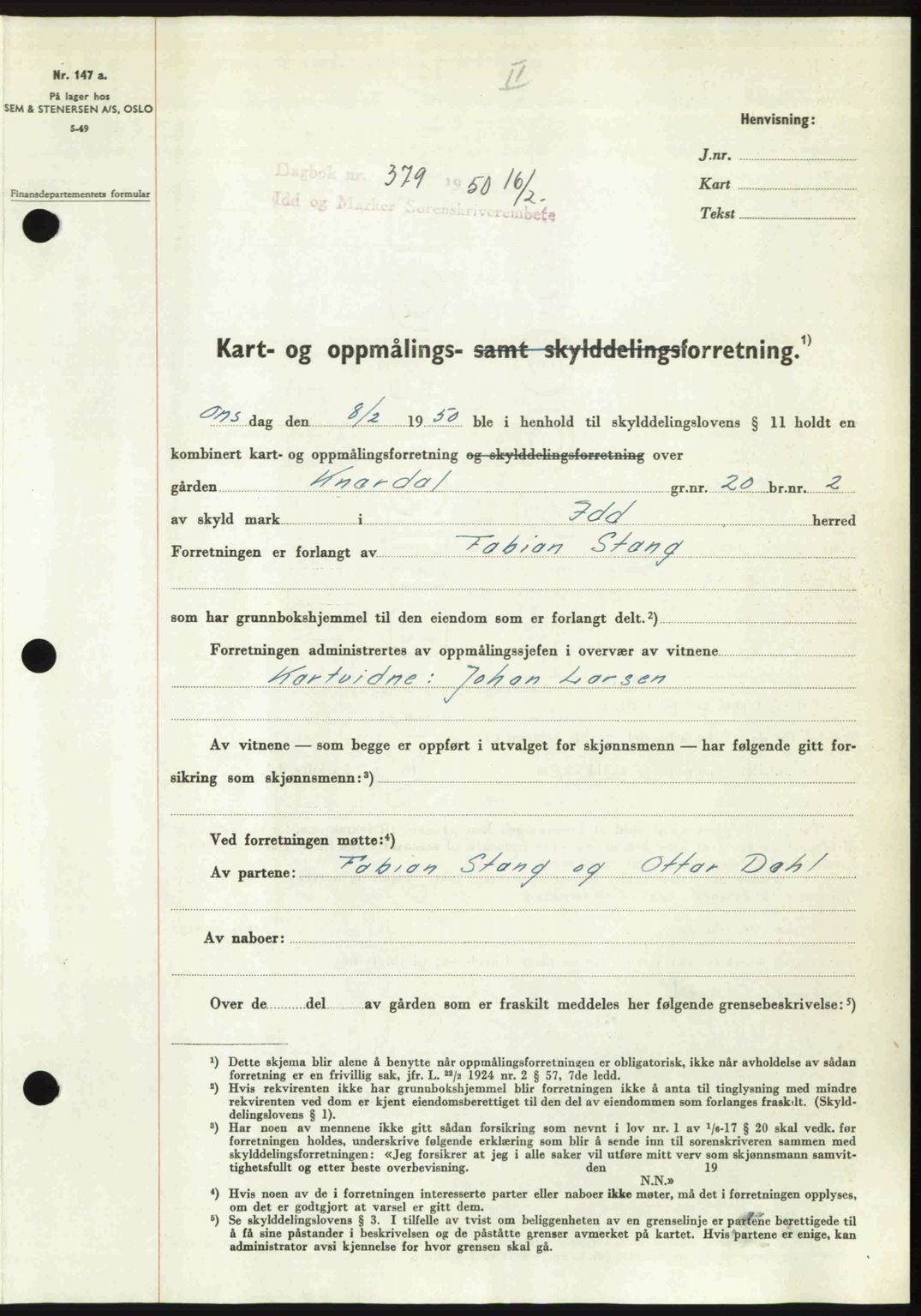 Idd og Marker sorenskriveri, AV/SAO-A-10283/G/Gb/Gbb/L0014: Pantebok nr. A14, 1950-1950, Dagboknr: 379/1950