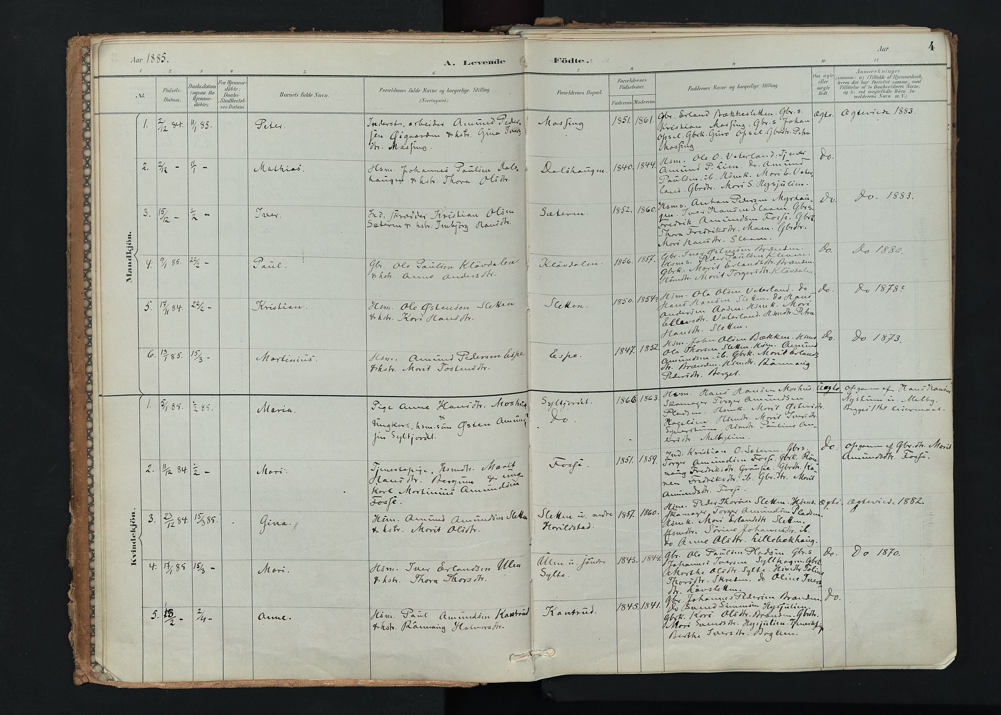 Nord-Fron prestekontor, AV/SAH-PREST-080/H/Ha/Haa/L0005: Ministerialbok nr. 5, 1884-1914, s. 4