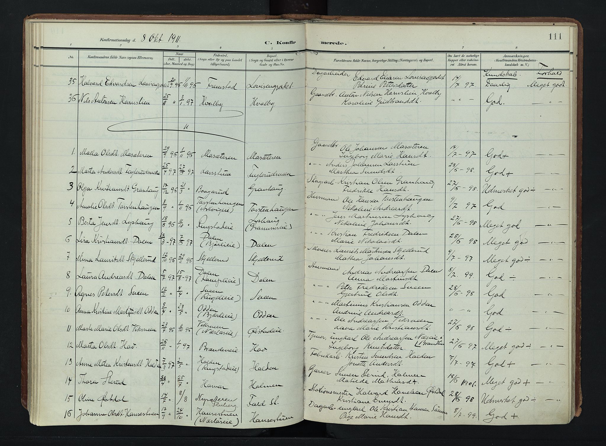 Søndre Land prestekontor, AV/SAH-PREST-122/K/L0007: Ministerialbok nr. 7, 1905-1914, s. 111
