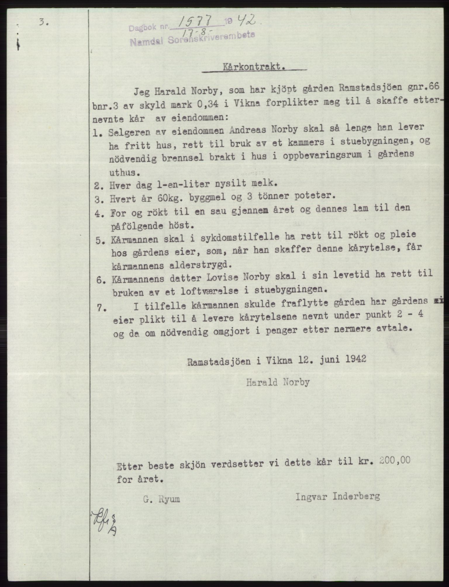 Namdal sorenskriveri, SAT/A-4133/1/2/2C: Pantebok nr. -, 1942-1943, Dagboknr: 1577/1942