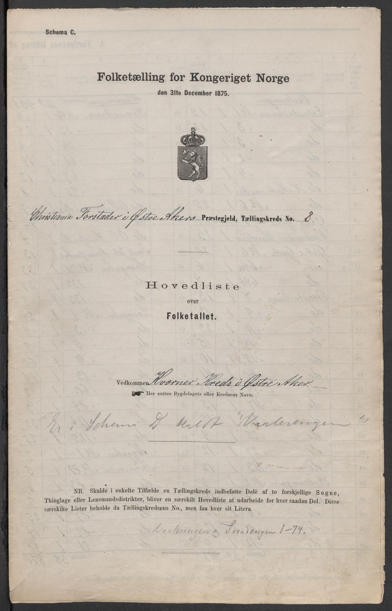RA, Folketelling 1875 for 0218bP Østre Aker prestegjeld, 1875, s. 65