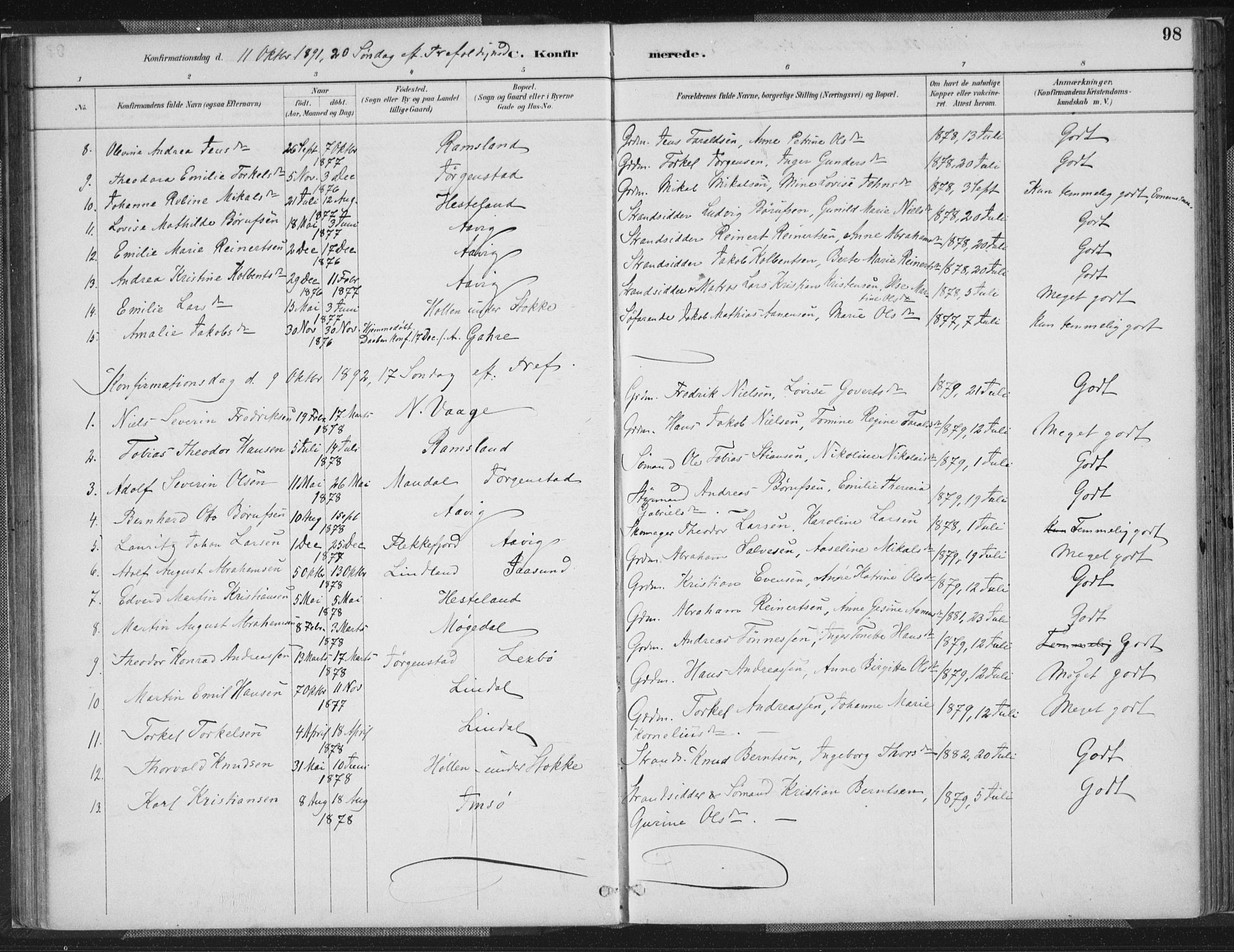 Sør-Audnedal sokneprestkontor, AV/SAK-1111-0039/F/Fa/Faa/L0004: Ministerialbok nr. A 4, 1884-1909, s. 98