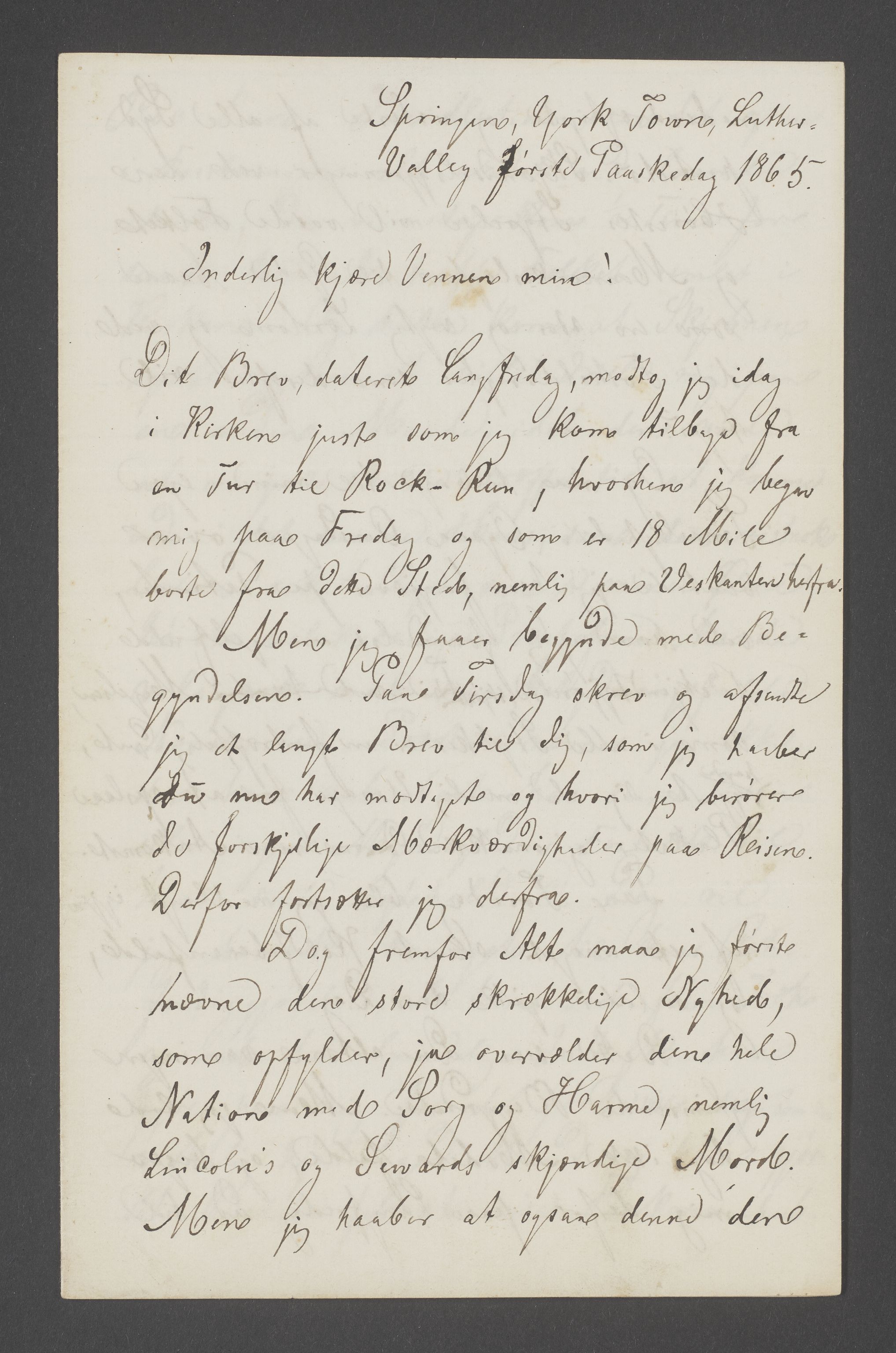 Søren Johan Hanssen, cand. med., IKAM/P-00148/G/L0001/0013: Private brev / Brev 17.04.1865, 1865