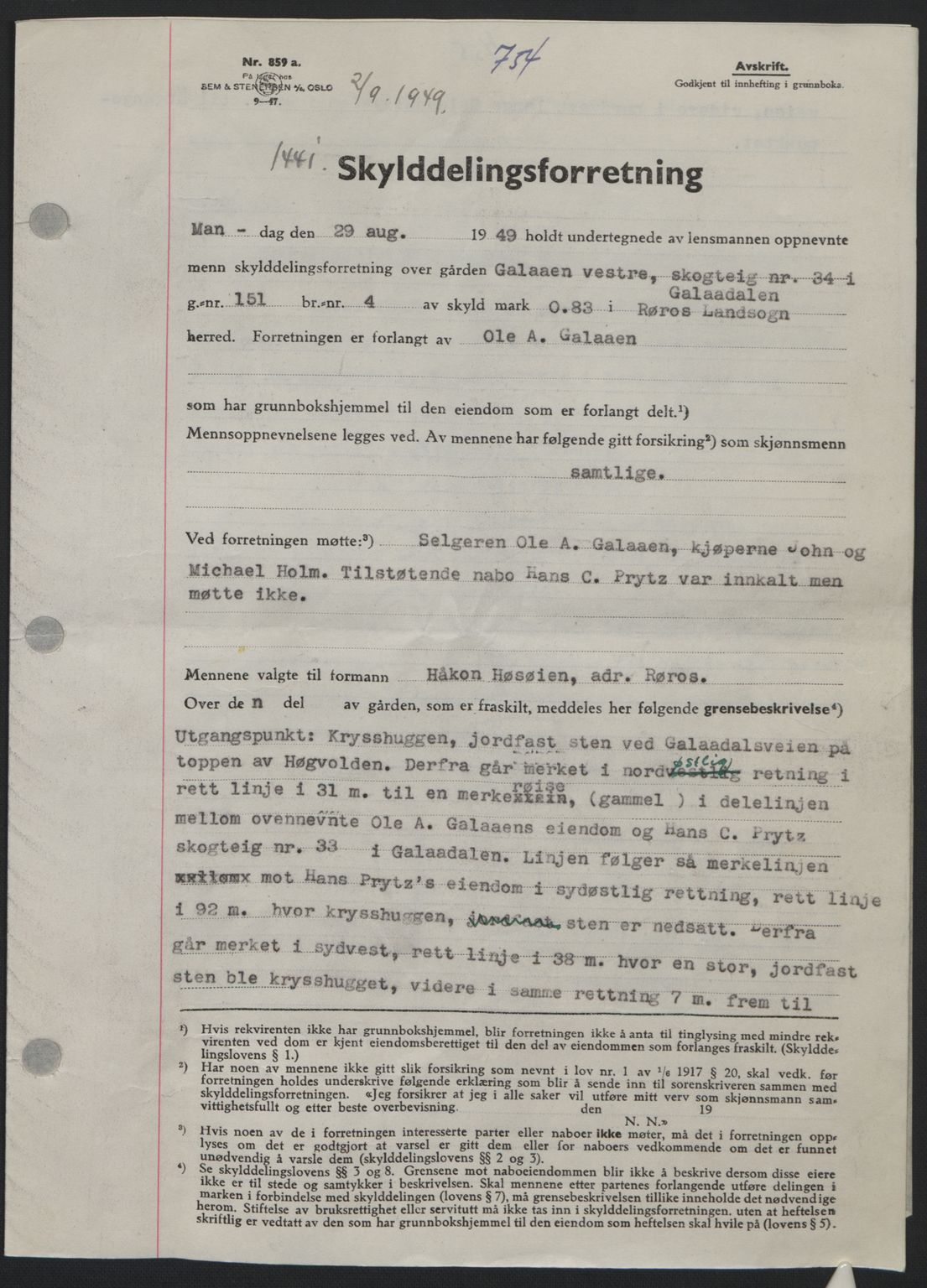 Gauldal sorenskriveri, SAT/A-0014/1/2/2C: Pantebok nr. A8, 1949-1949, Dagboknr: 1441/1949