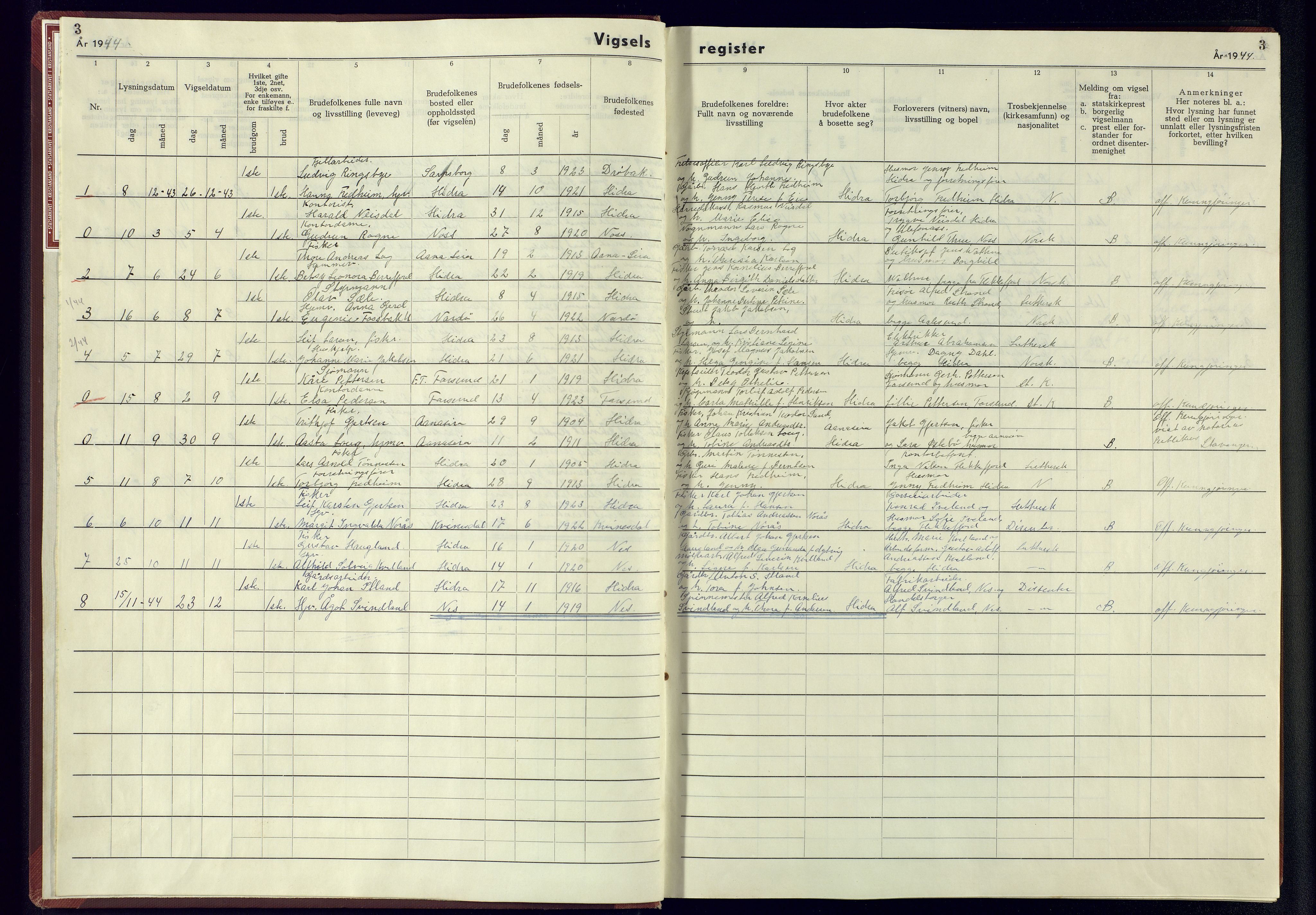 Flekkefjord sokneprestkontor, AV/SAK-1111-0012/J/Jb/L0006: Vigselsregister nr. A-VI-7, 1942-1945, s. 3