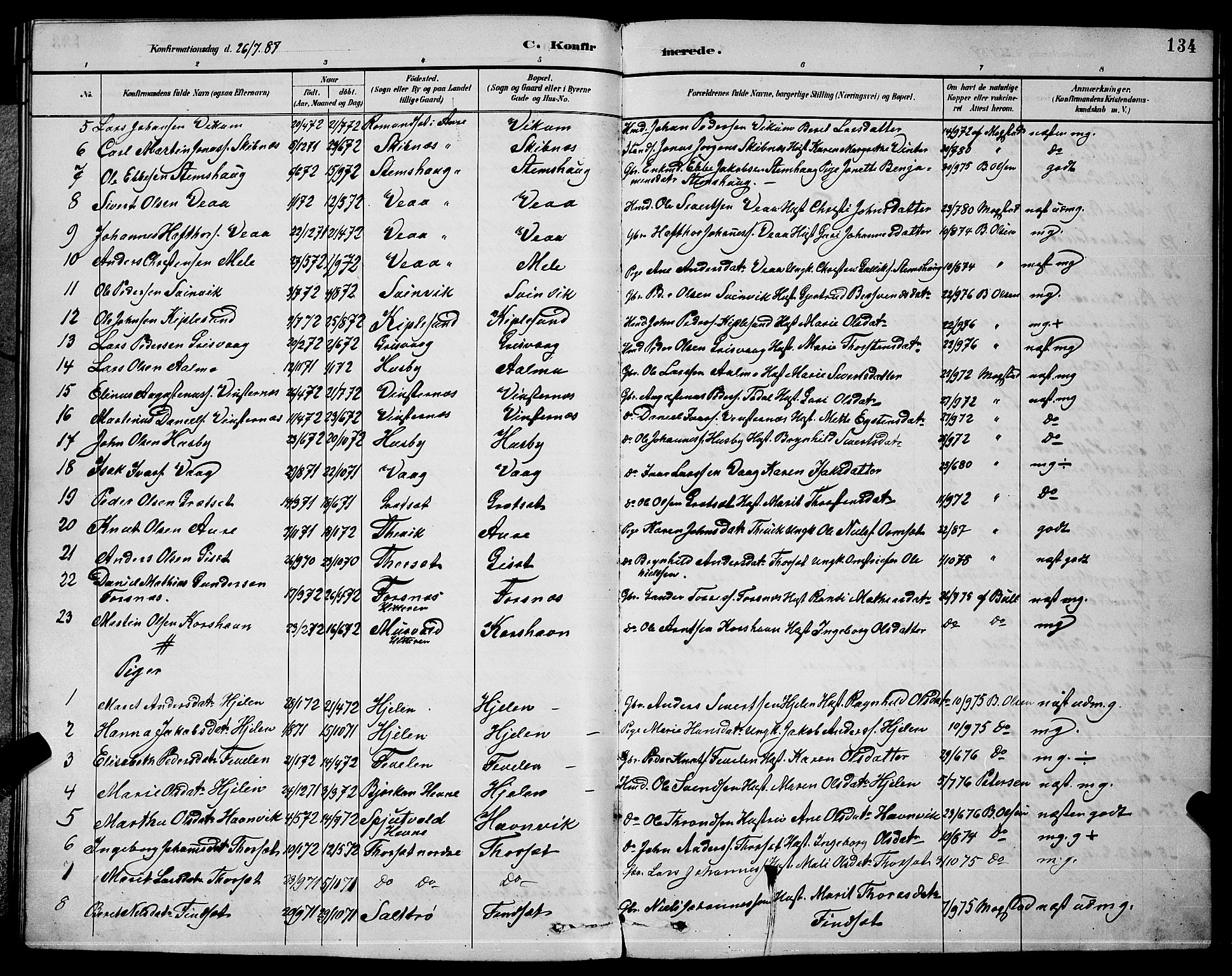 Ministerialprotokoller, klokkerbøker og fødselsregistre - Møre og Romsdal, AV/SAT-A-1454/578/L0909: Klokkerbok nr. 578C02, 1882-1900, s. 134