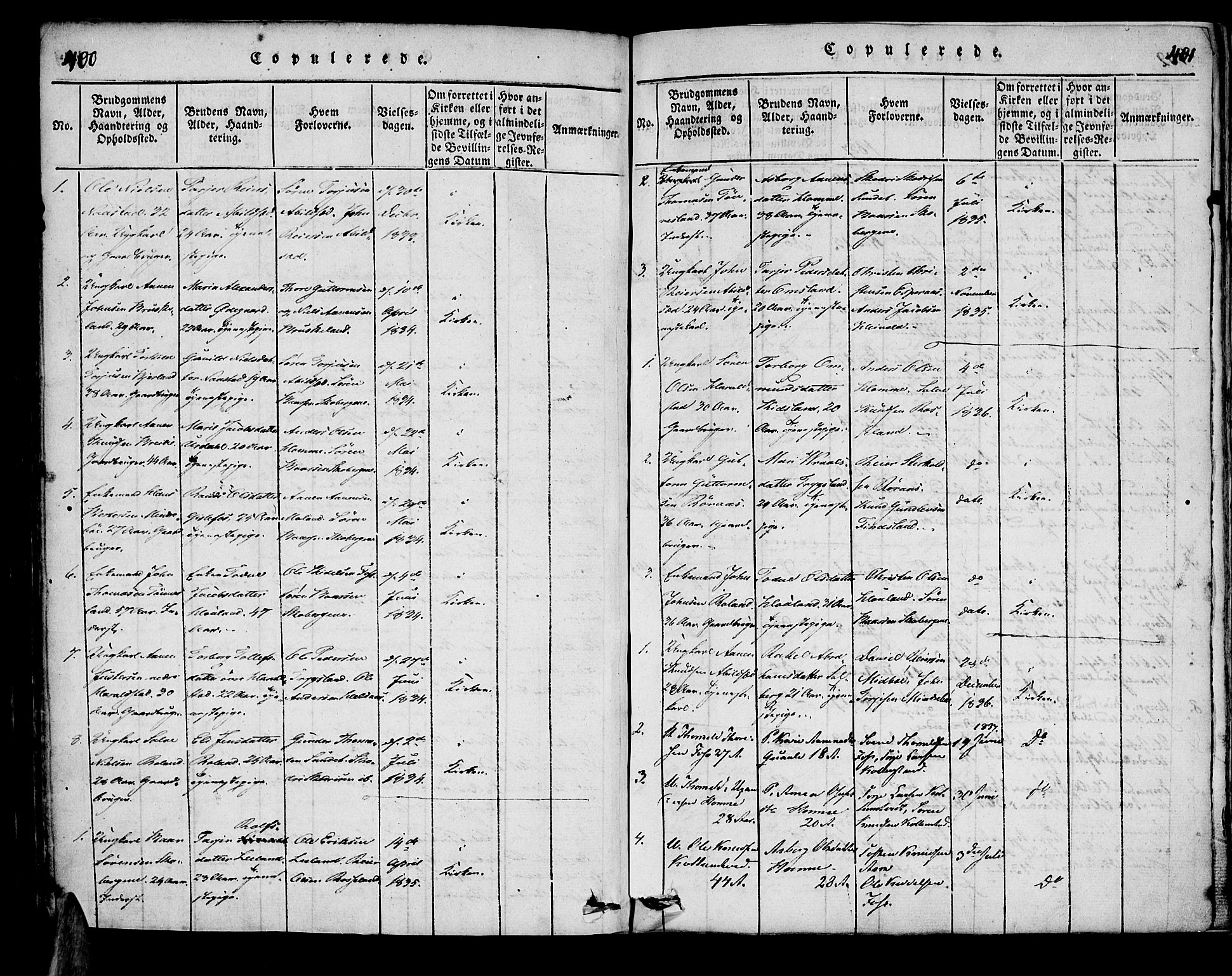 Bjelland sokneprestkontor, SAK/1111-0005/F/Fa/Faa/L0002: Ministerialbok nr. A 2, 1816-1866, s. 400-401
