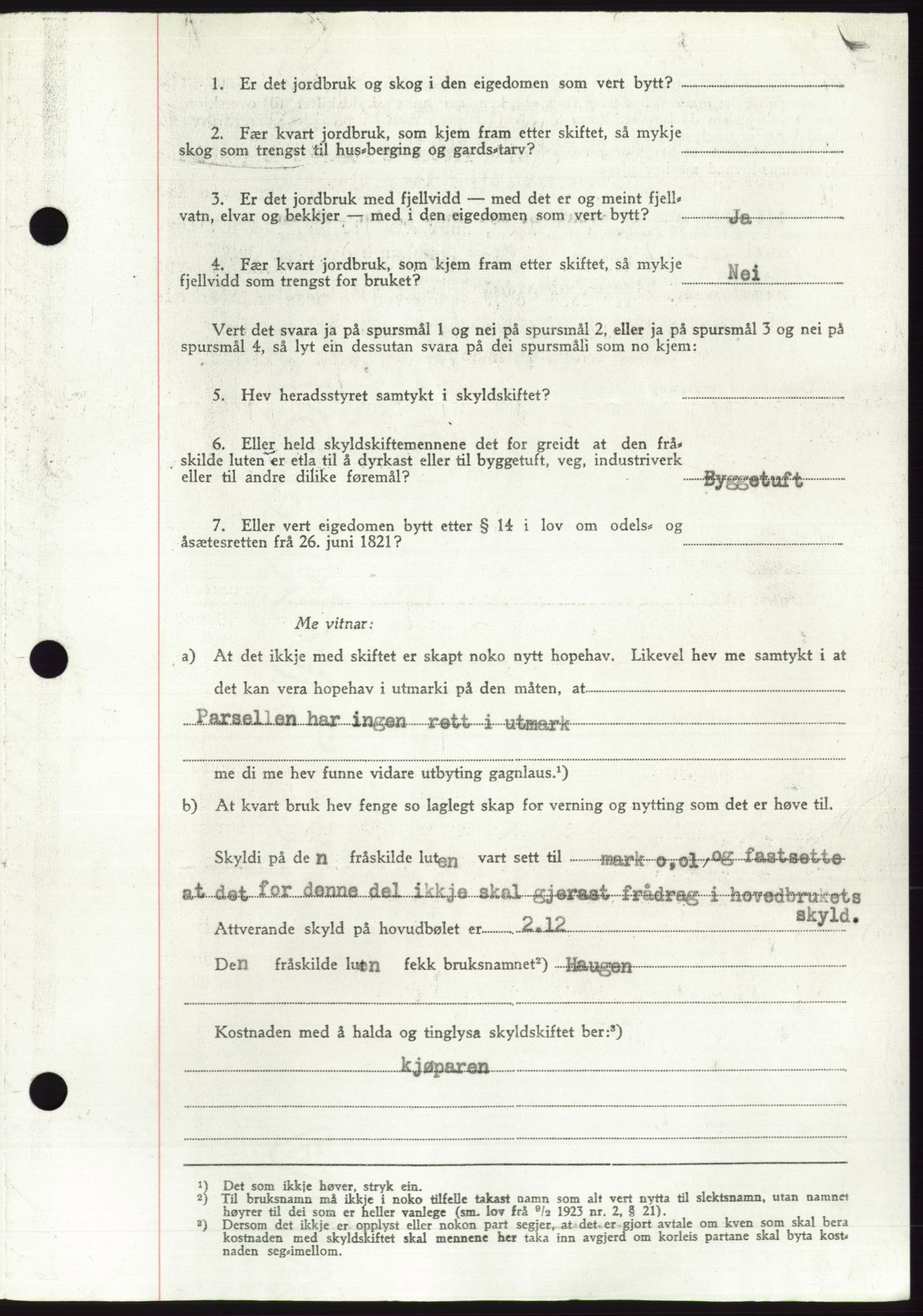 Søre Sunnmøre sorenskriveri, AV/SAT-A-4122/1/2/2C/L0085: Pantebok nr. 11A, 1949-1949, Dagboknr: 2144/1949