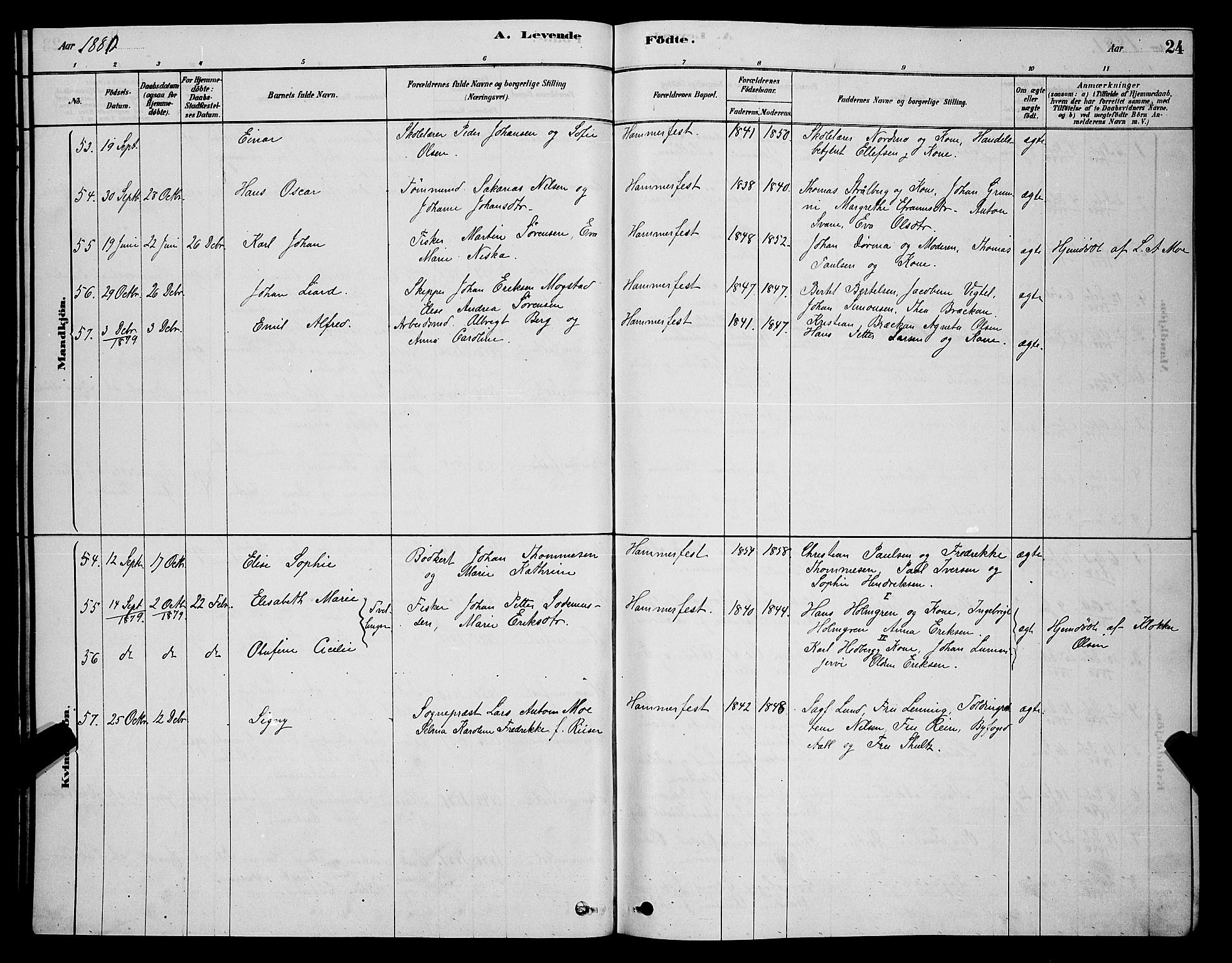 Hammerfest sokneprestkontor, SATØ/S-1347/H/Hb/L0006.klokk: Klokkerbok nr. 6, 1876-1884, s. 24