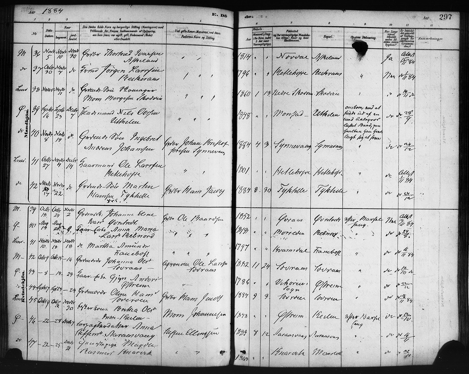 Lindås Sokneprestembete, AV/SAB-A-76701/H/Haa/Haaa/L0019: Ministerialbok nr. A 19, 1878-1912, s. 297