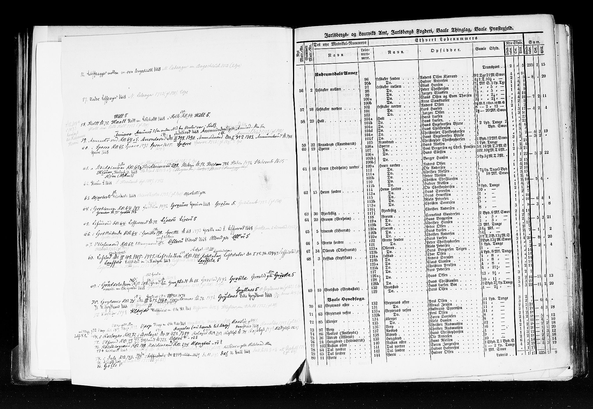 Rygh, RA/PA-0034/F/Fb/L0006: Matrikkelen for 1838 - Jarlsberg og Larviks amt (Vestfold fylke), 1838