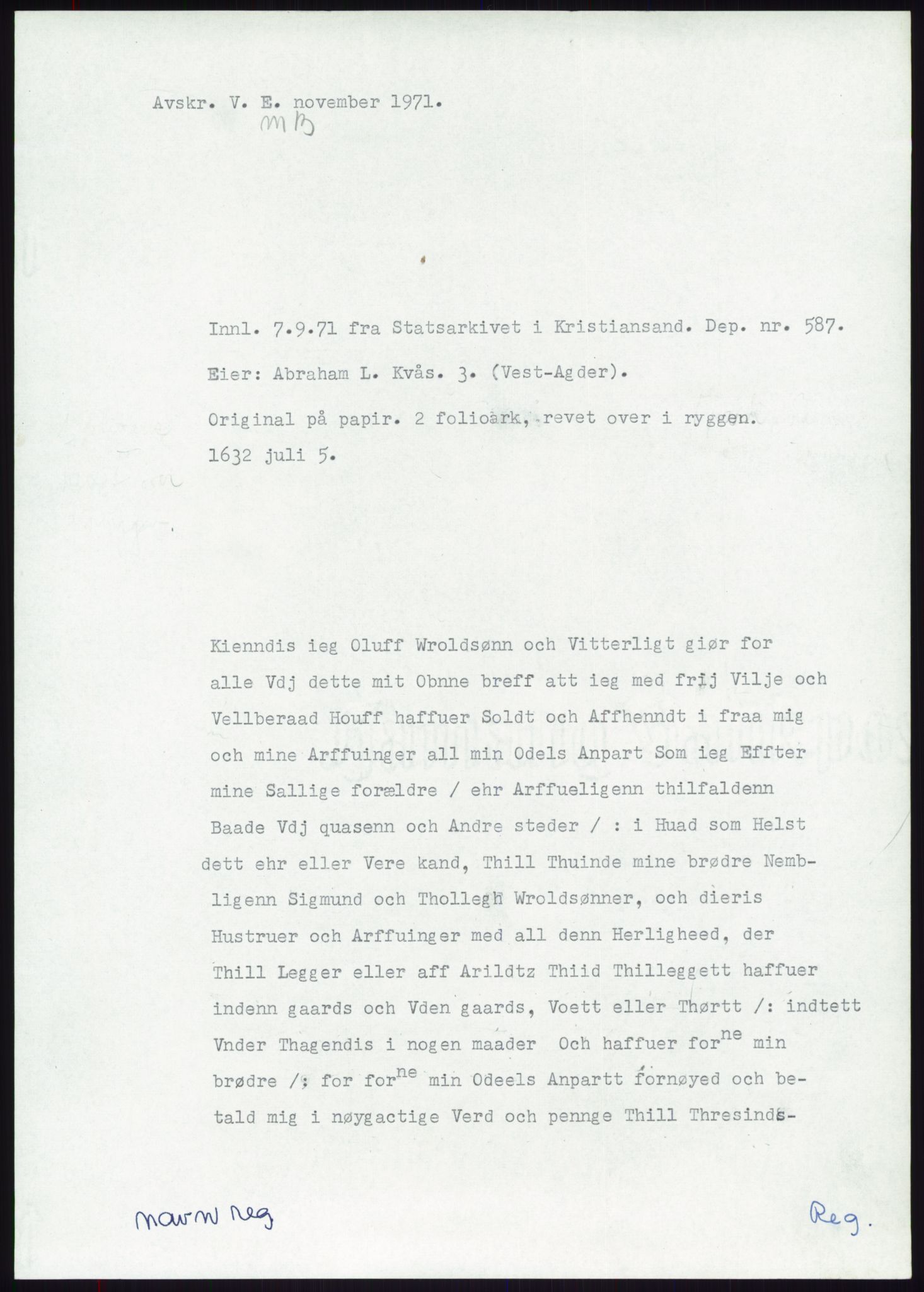 Samlinger til kildeutgivelse, Diplomavskriftsamlingen, AV/RA-EA-4053/H/Ha, s. 1882