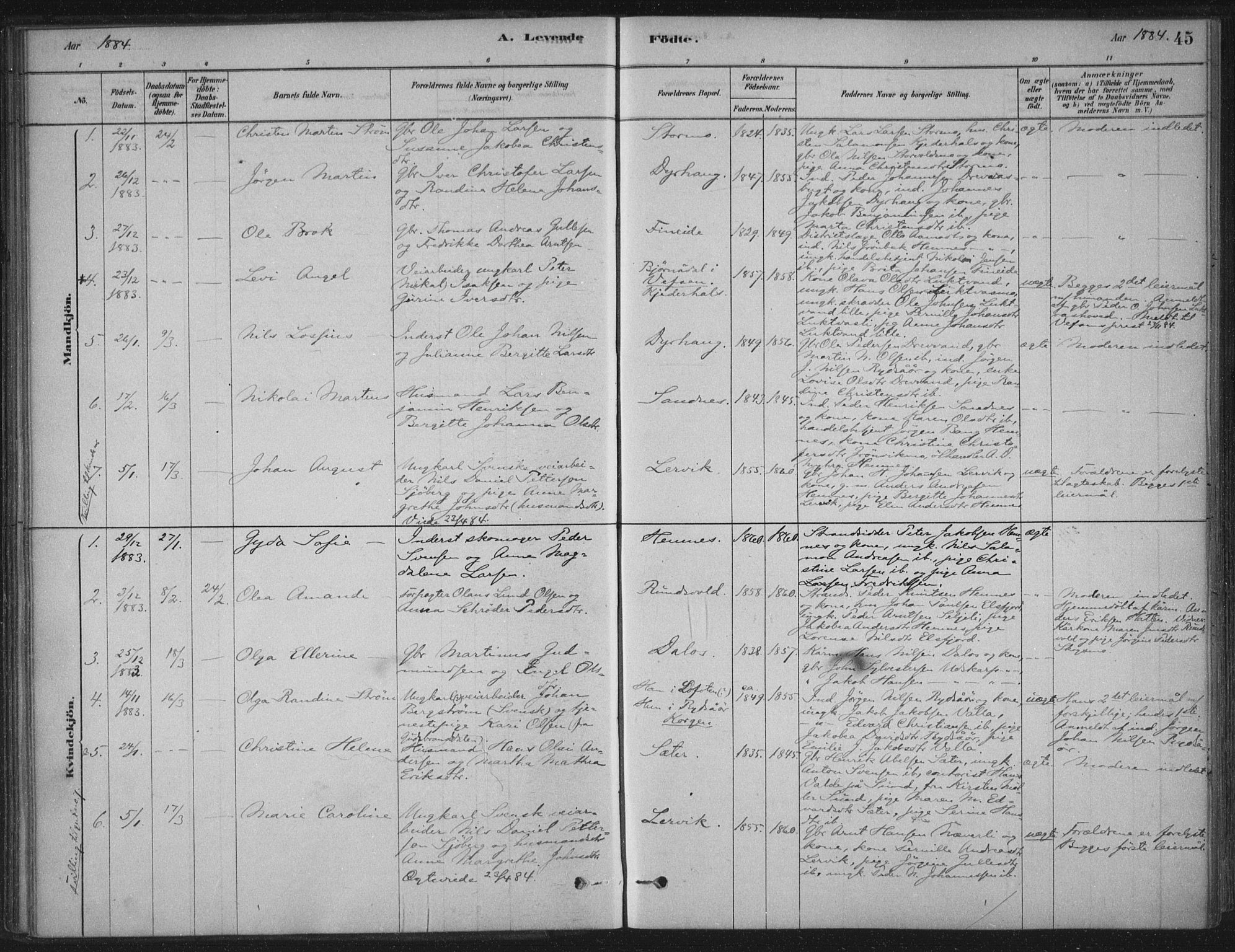 Ministerialprotokoller, klokkerbøker og fødselsregistre - Nordland, AV/SAT-A-1459/825/L0361: Ministerialbok nr. 825A15, 1878-1893, s. 45