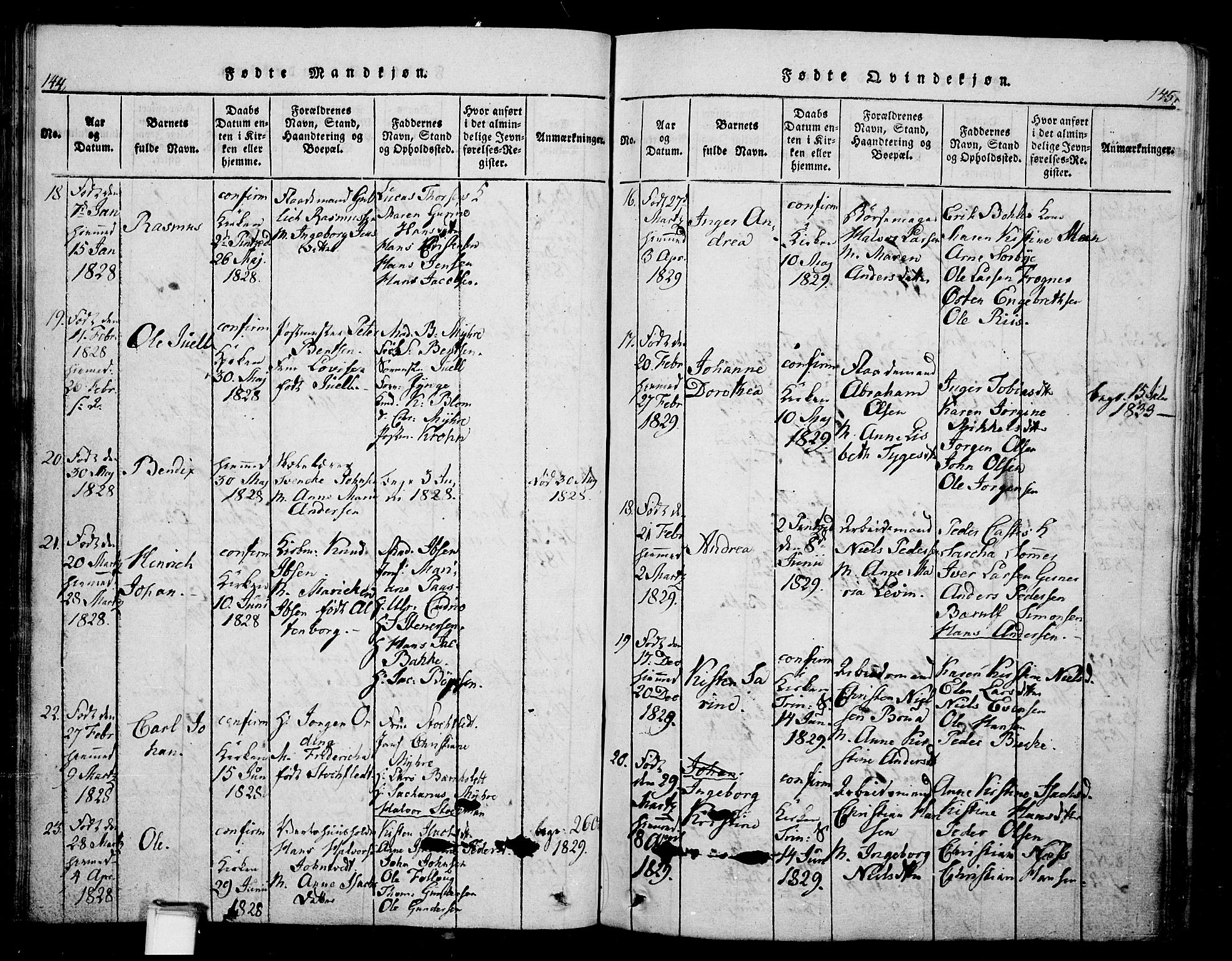 Skien kirkebøker, AV/SAKO-A-302/G/Ga/L0002: Klokkerbok nr. 2, 1814-1842, s. 144-145