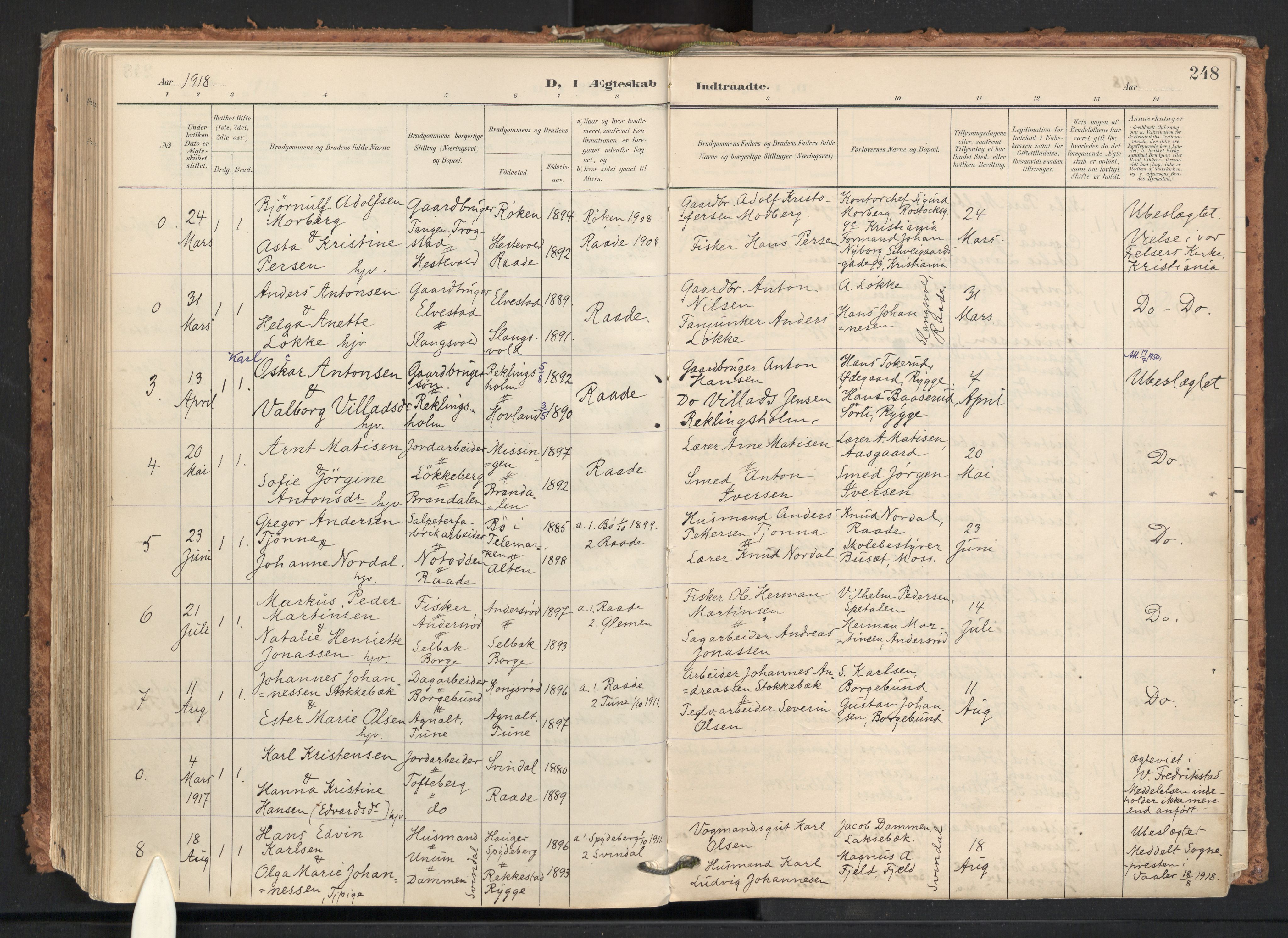 Råde prestekontor kirkebøker, AV/SAO-A-2009/F/Fa/L0008: Ministerialbok nr. 8, 1903-1924, s. 248