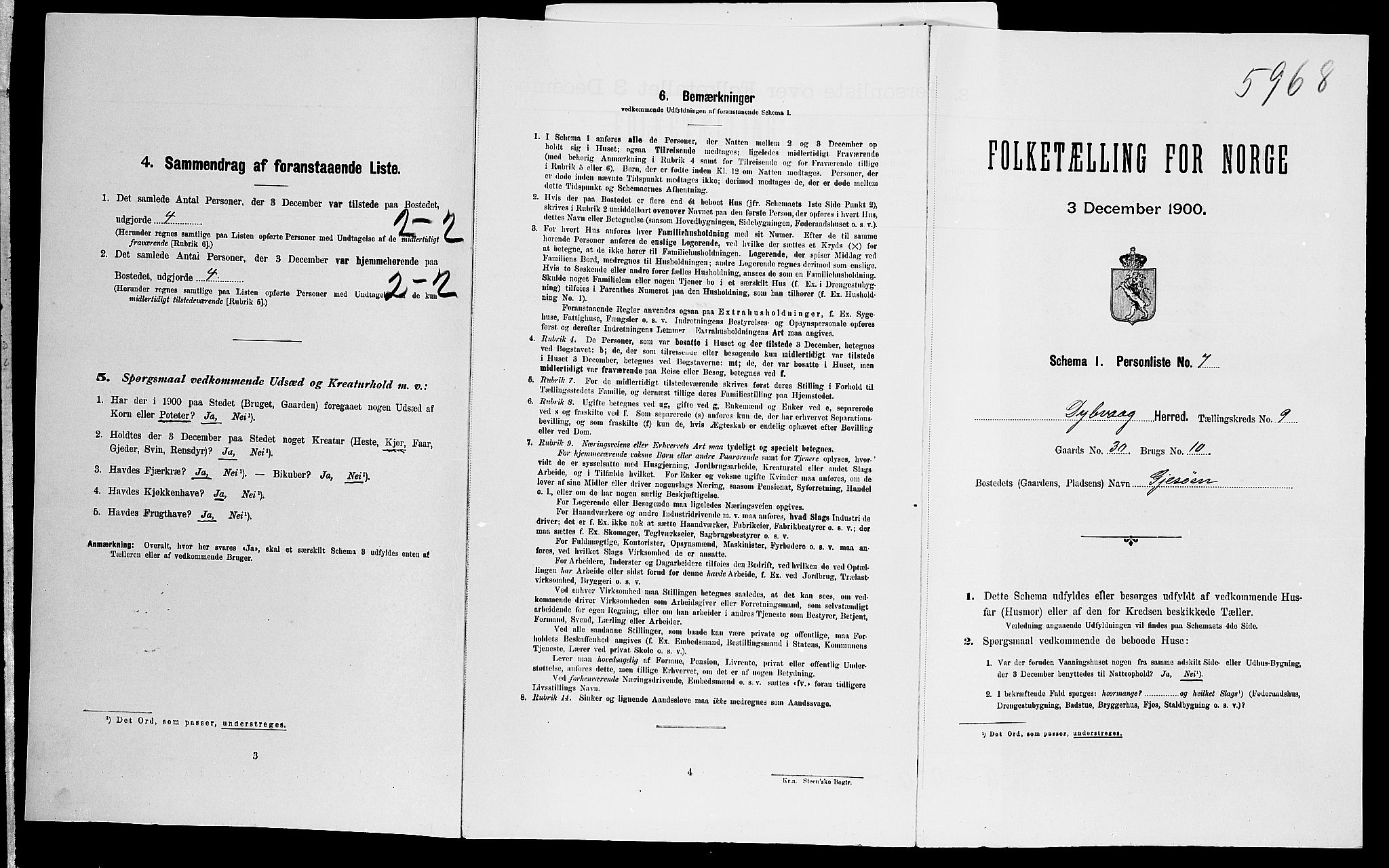 SAK, Folketelling 1900 for 0915 Dypvåg herred, 1900, s. 1033