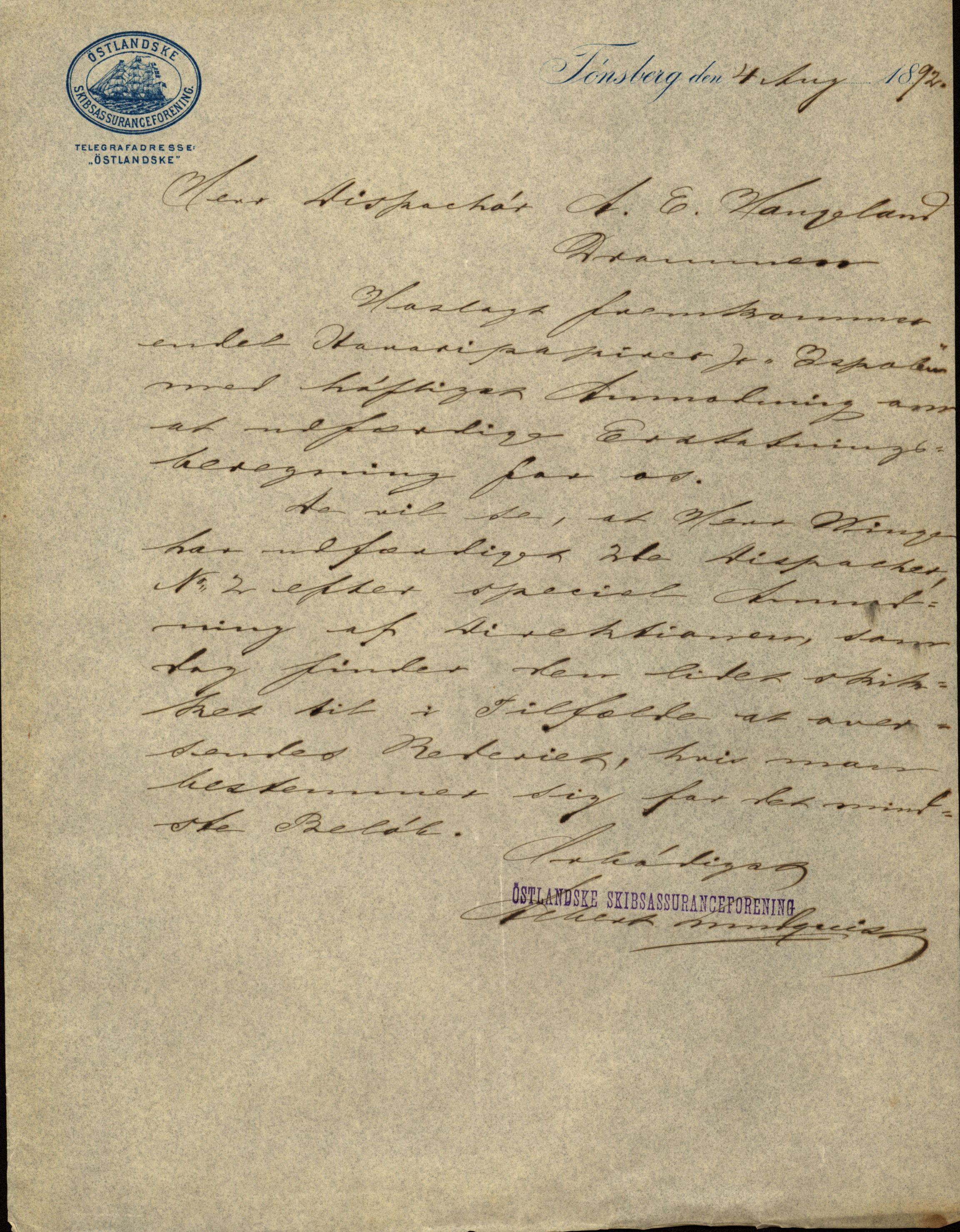 Pa 63 - Østlandske skibsassuranceforening, VEMU/A-1079/G/Ga/L0027/0003: Havaridokumenter / Bothnia, Petropolis, Agathe, Annie, Ispolen, Isploven, 1891, s. 95