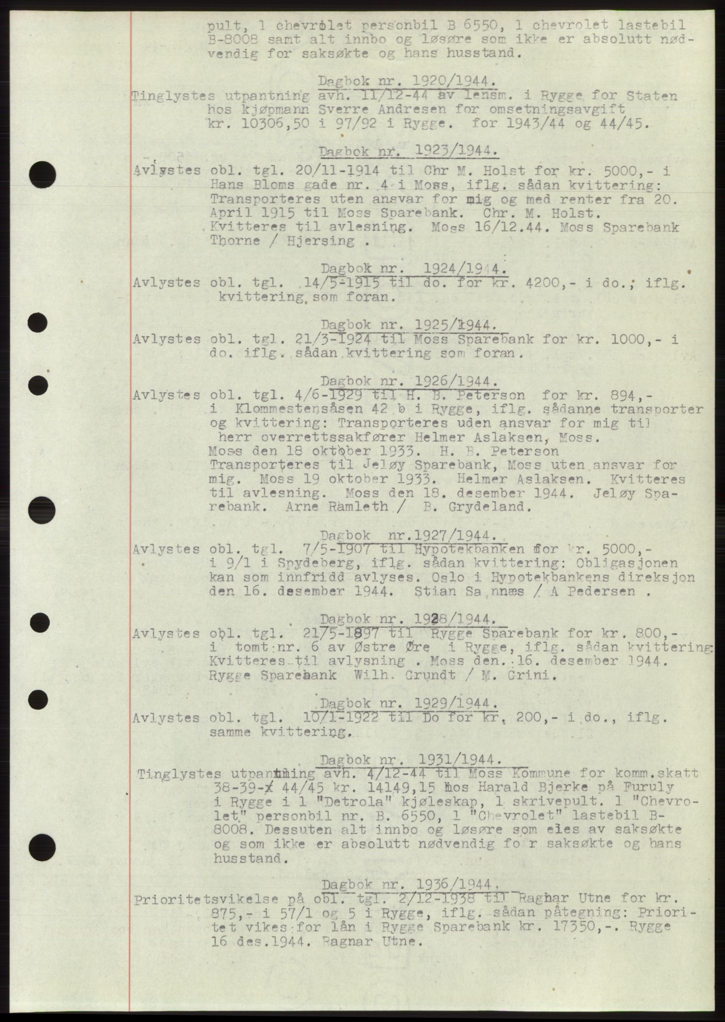Moss sorenskriveri, SAO/A-10168: Pantebok nr. C10, 1938-1950, Dagboknr: 1920/1944