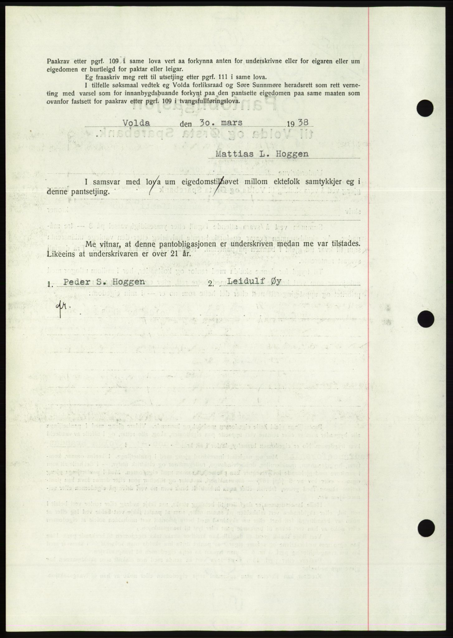 Søre Sunnmøre sorenskriveri, AV/SAT-A-4122/1/2/2C/L0065: Pantebok nr. 59, 1938-1938, Dagboknr: 415/1938