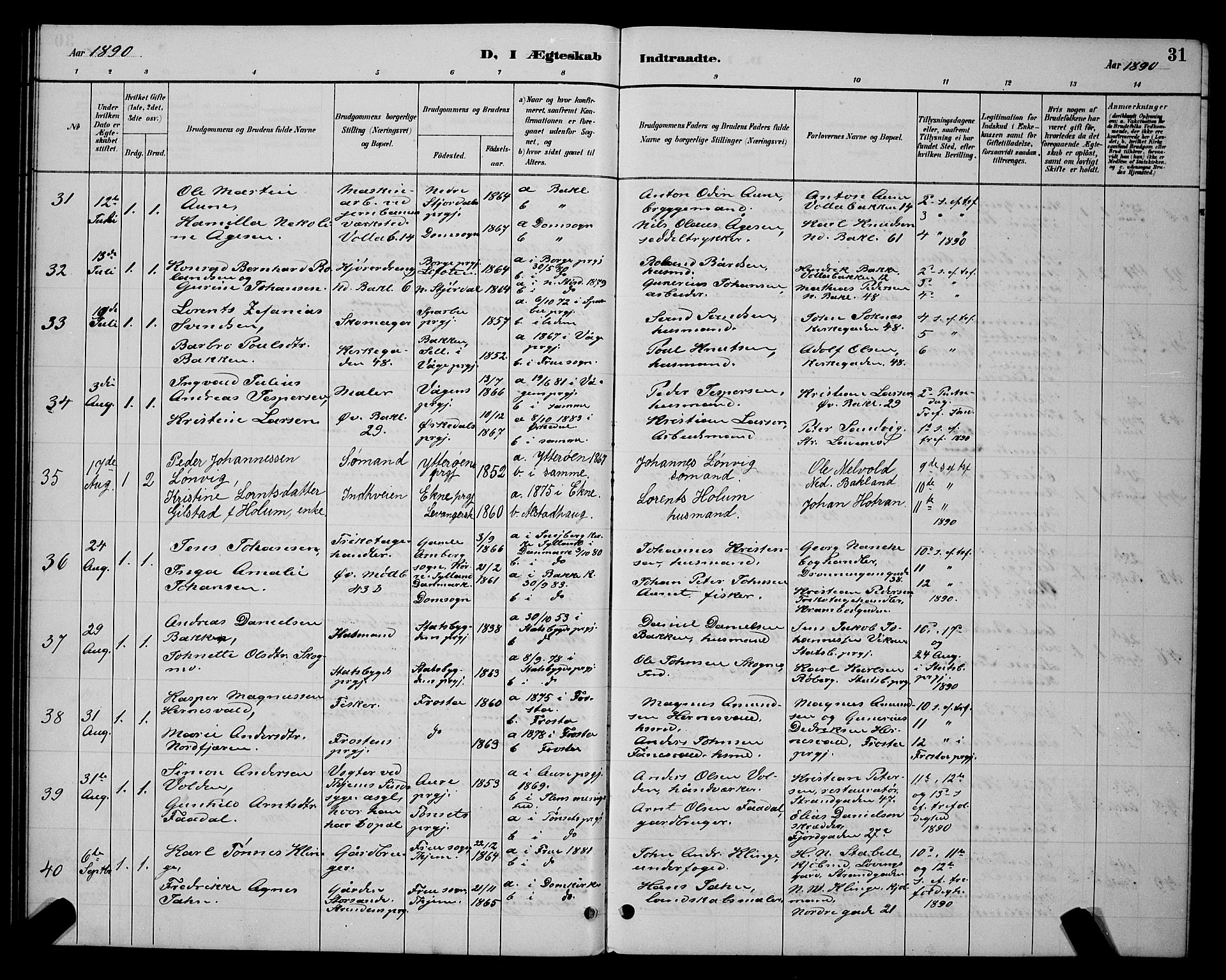 Ministerialprotokoller, klokkerbøker og fødselsregistre - Sør-Trøndelag, AV/SAT-A-1456/604/L0223: Klokkerbok nr. 604C06, 1886-1897, s. 31