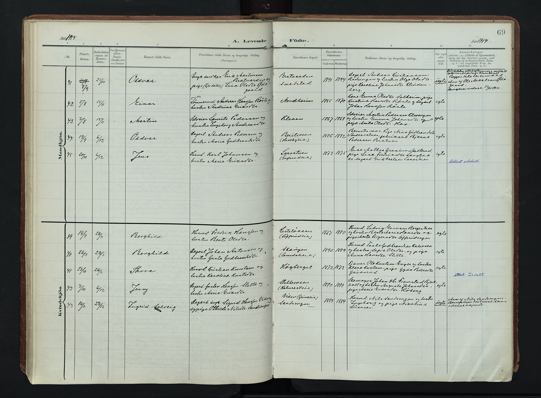 Søndre Land prestekontor, SAH/PREST-122/K/L0007: Ministerialbok nr. 7, 1905-1914, s. 69