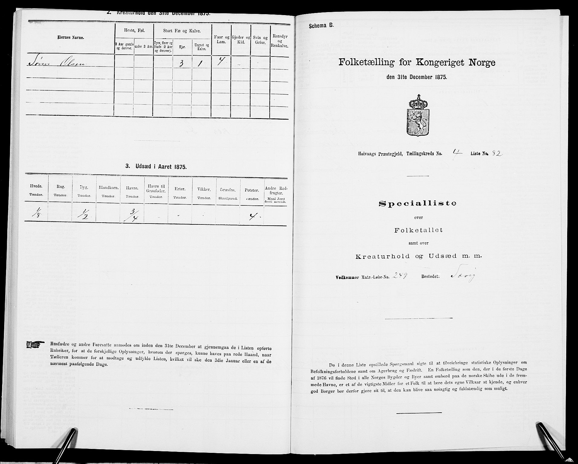 SAK, Folketelling 1875 for 0927P Høvåg prestegjeld, 1875, s. 608