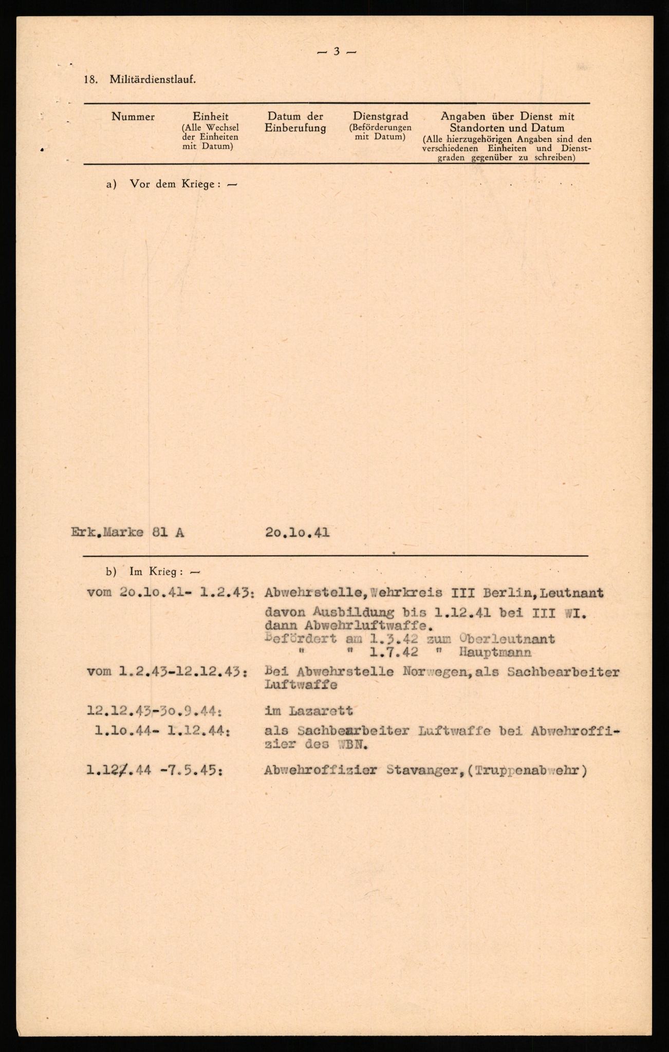 Forsvaret, Forsvarets overkommando II, RA/RAFA-3915/D/Db/L0029: CI Questionaires. Tyske okkupasjonsstyrker i Norge. Tyskere., 1945-1946, s. 53