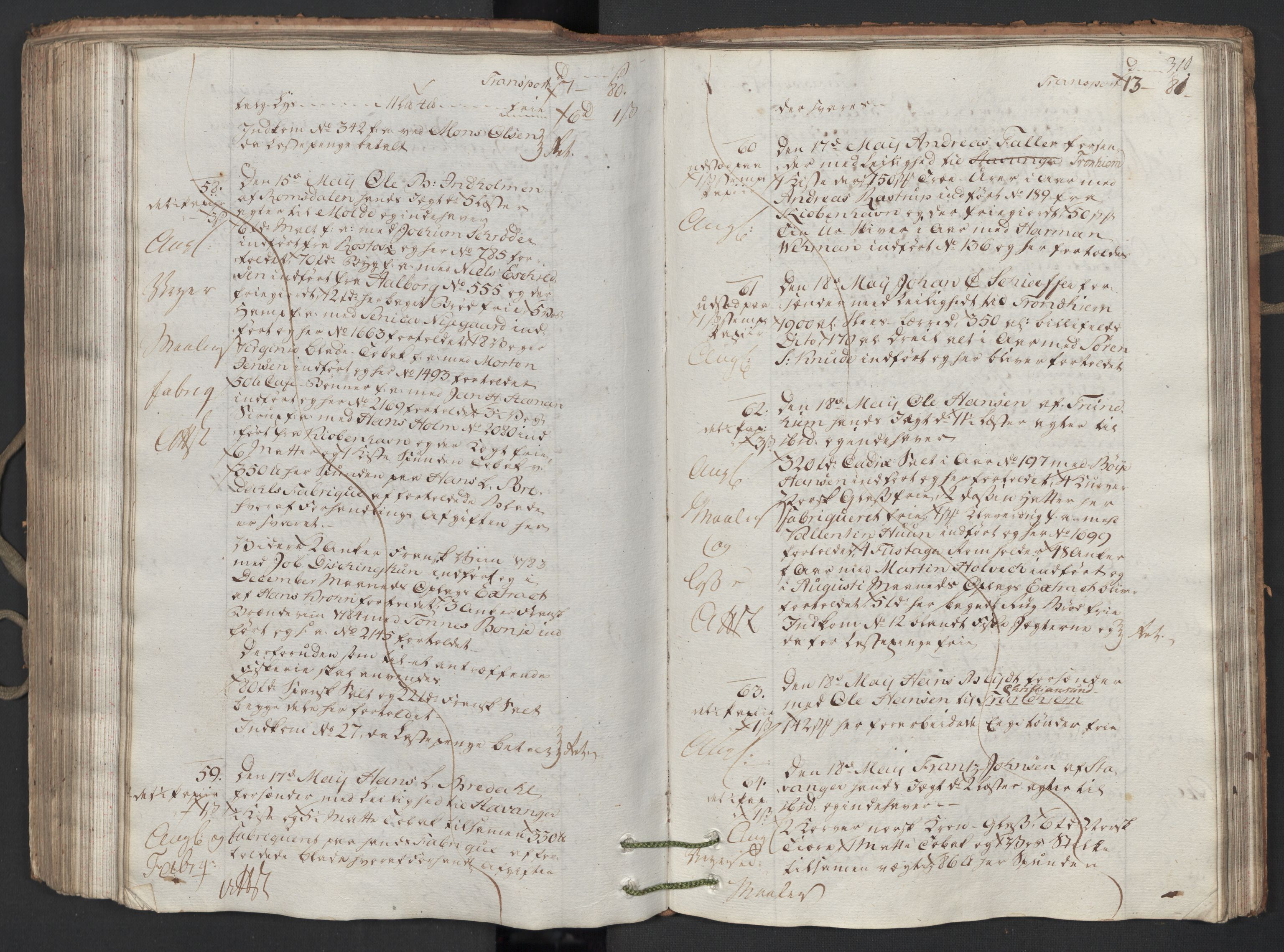 Generaltollkammeret, tollregnskaper, AV/RA-EA-5490/R26/L0223/0001: Tollregnskaper Bergen A / Utgående hovedtollbok, 1786, s. 309b-310a