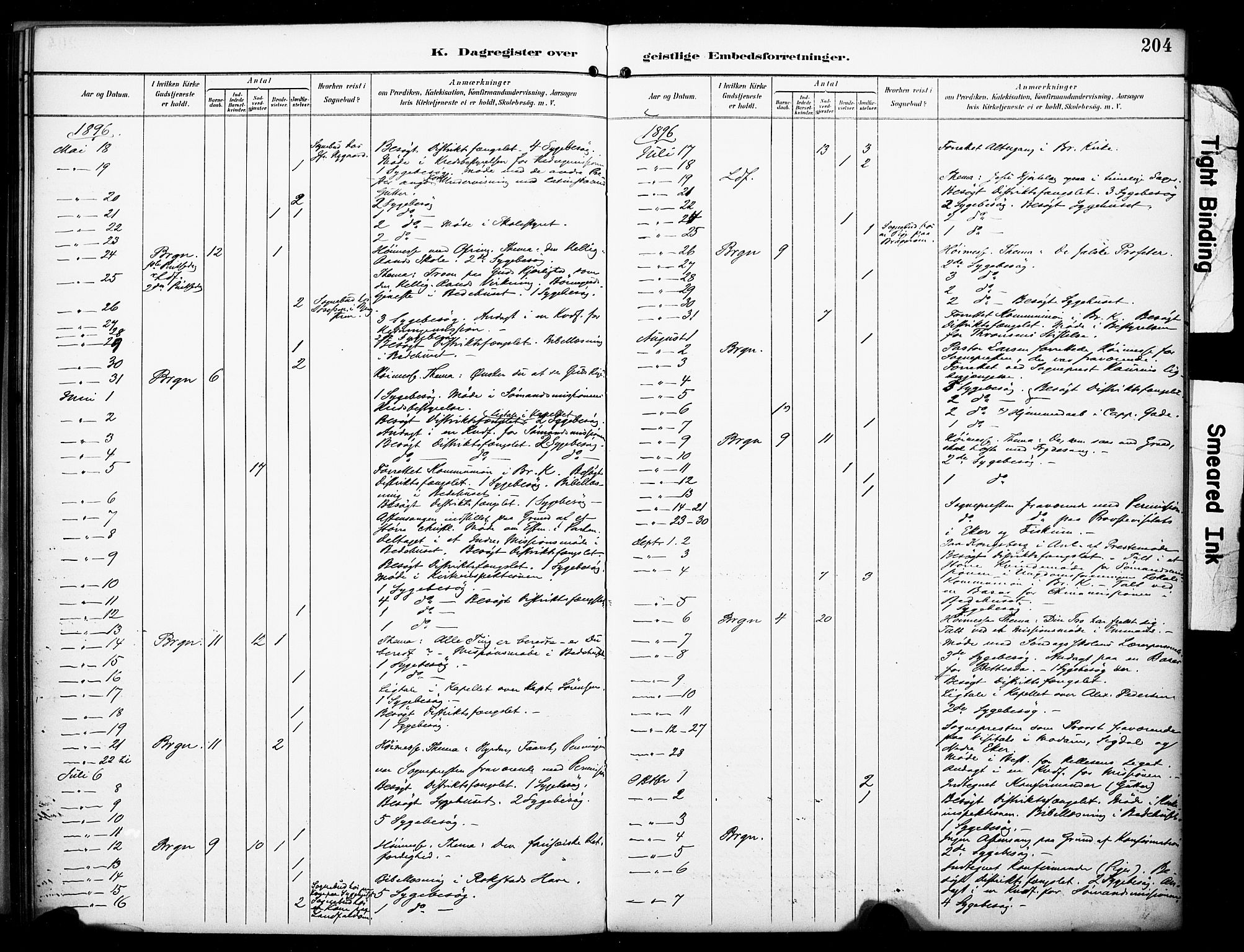 Bragernes kirkebøker, AV/SAKO-A-6/F/Fc/L0006: Ministerialbok nr. III 6, 1888-1899, s. 204