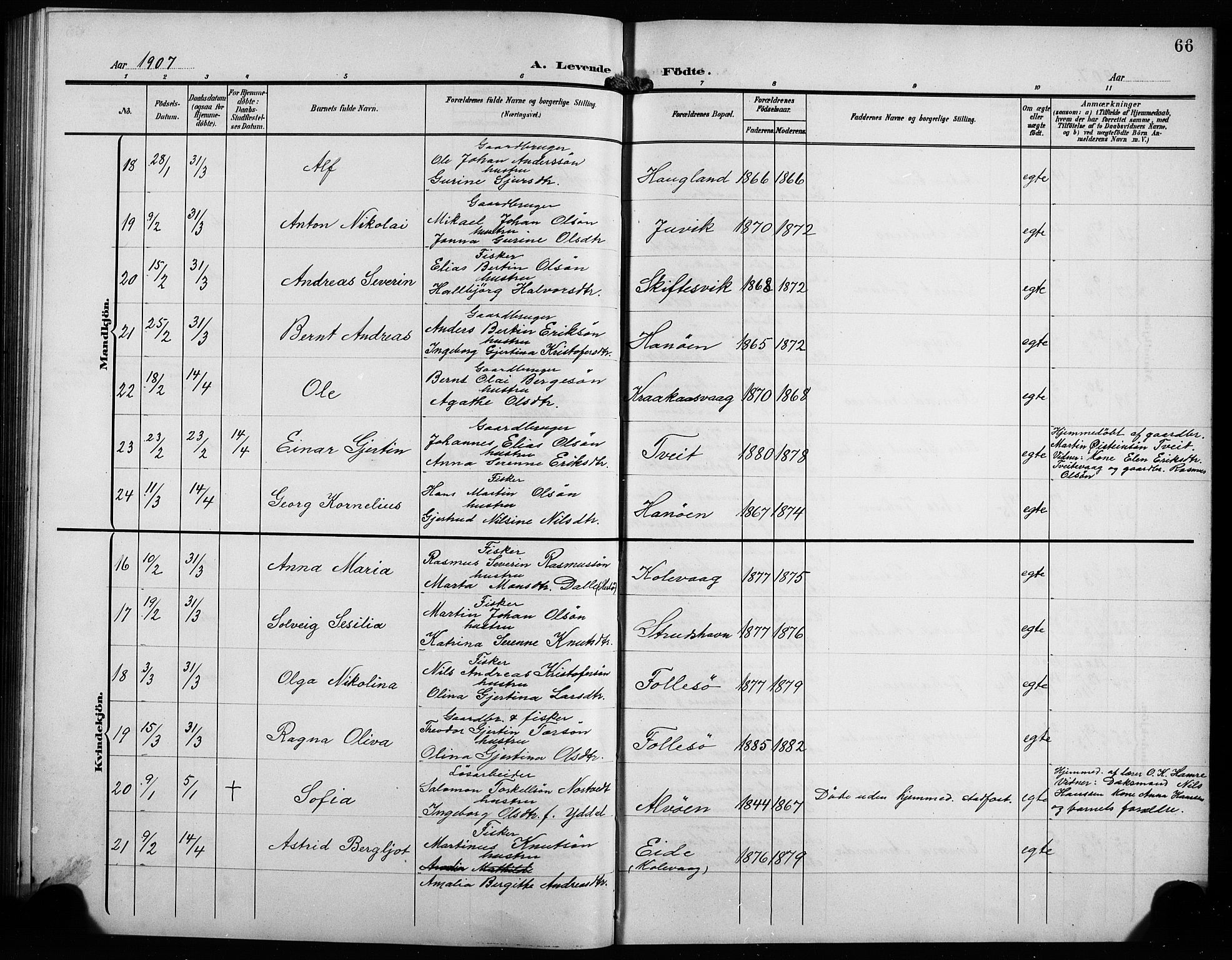 Askøy Sokneprestembete, AV/SAB-A-74101/H/Ha/Hab/Haba/L0010: Klokkerbok nr. A 10, 1903-1907, s. 66