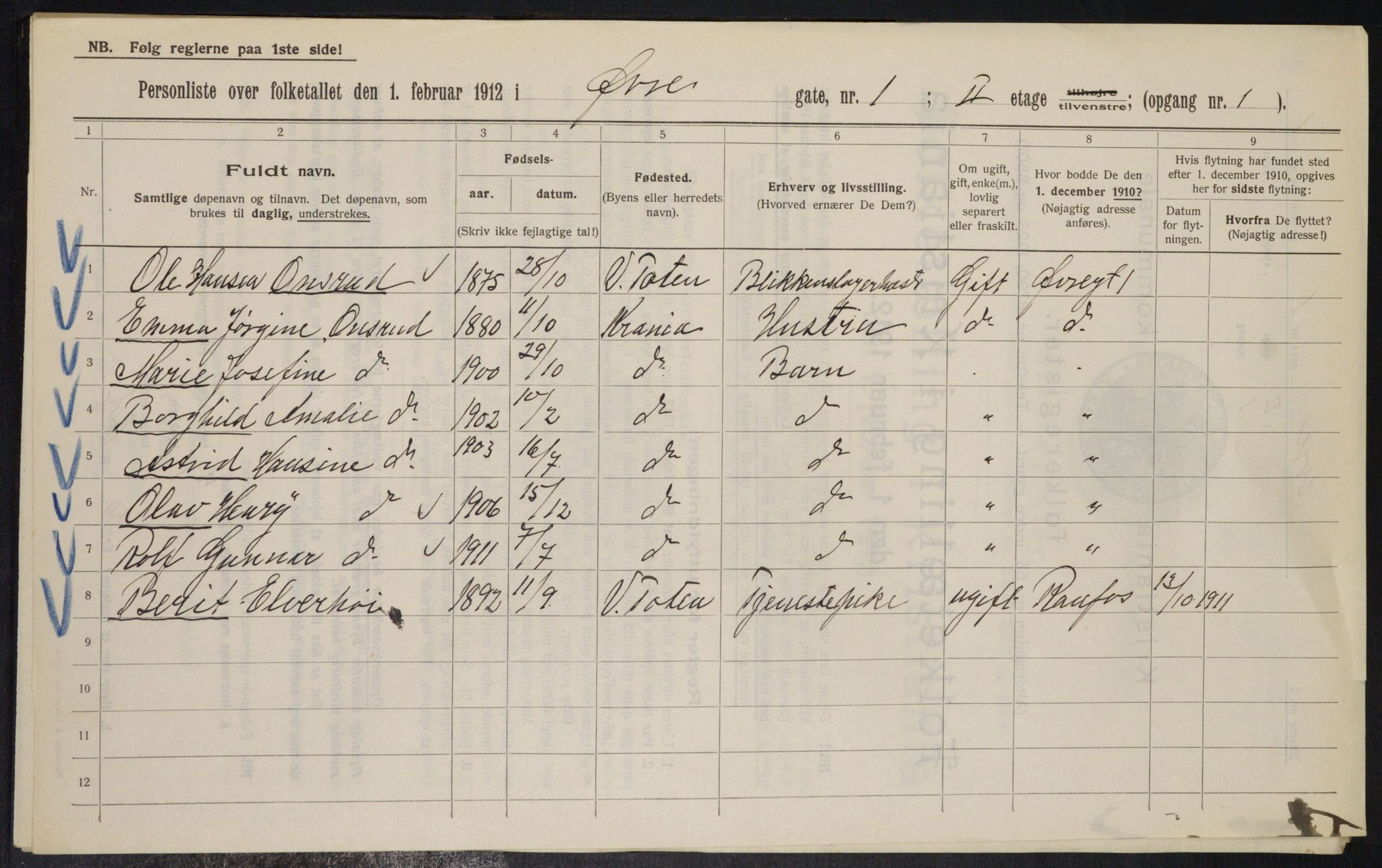 OBA, Kommunal folketelling 1.2.1912 for Kristiania, 1912, s. 129769