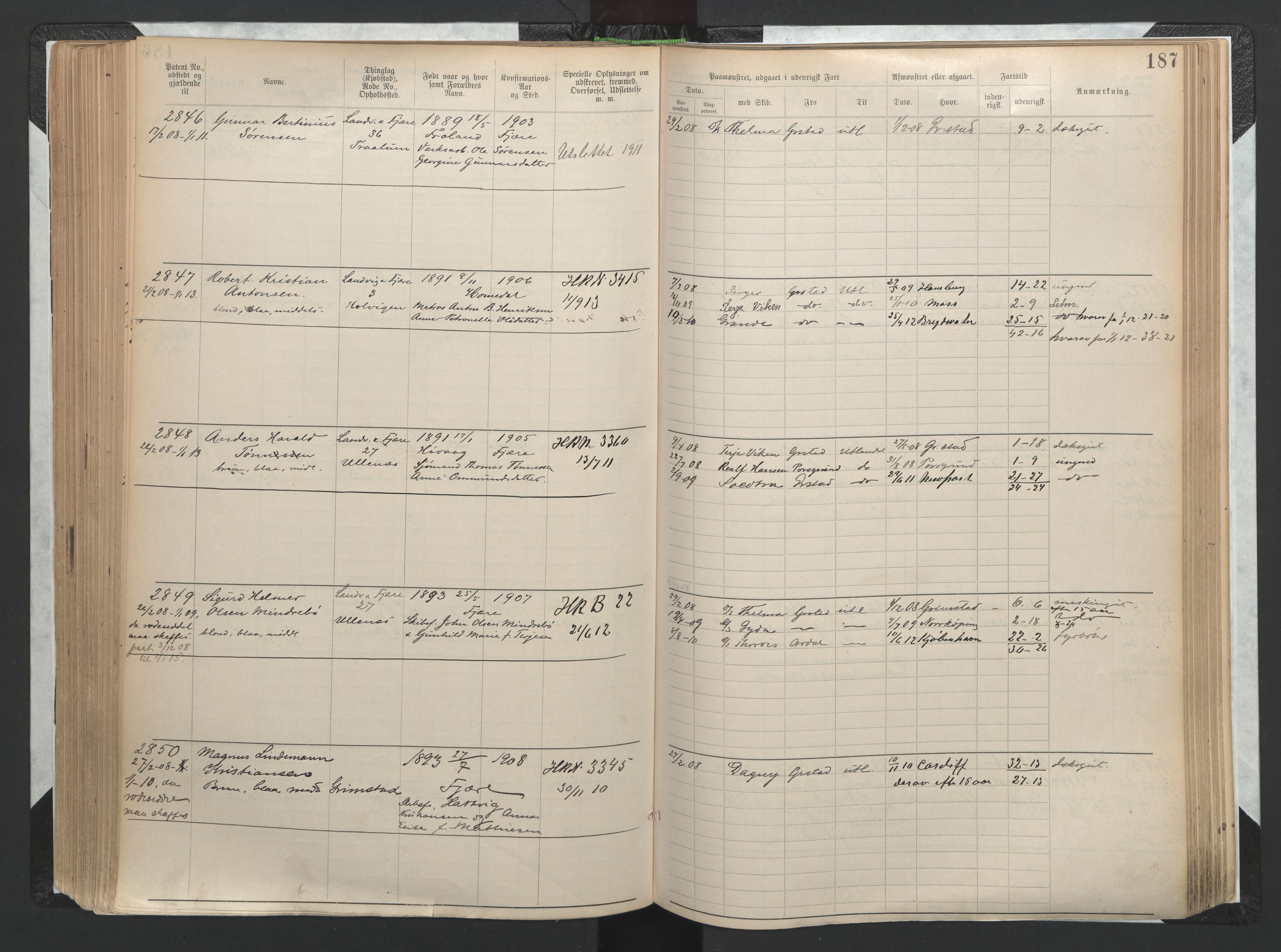 Grimstad mønstringskrets, AV/SAK-2031-0013/F/Fa/L0002: Annotasjonsrulle nr 1921-3452 med register, F-2, 1892-1948, s. 219