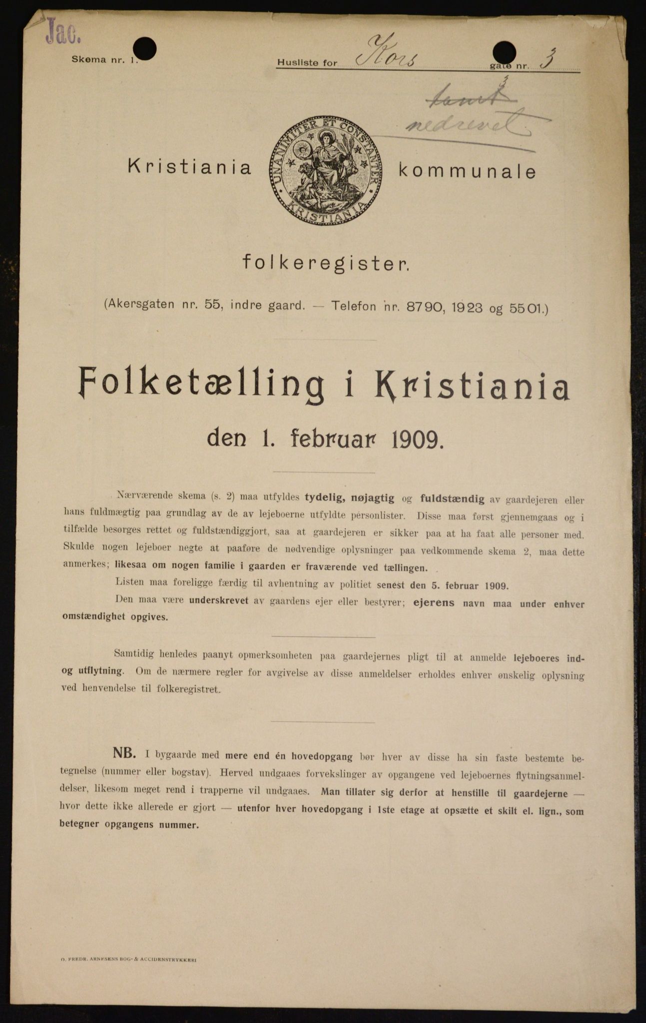 OBA, Kommunal folketelling 1.2.1909 for Kristiania kjøpstad, 1909, s. 49017