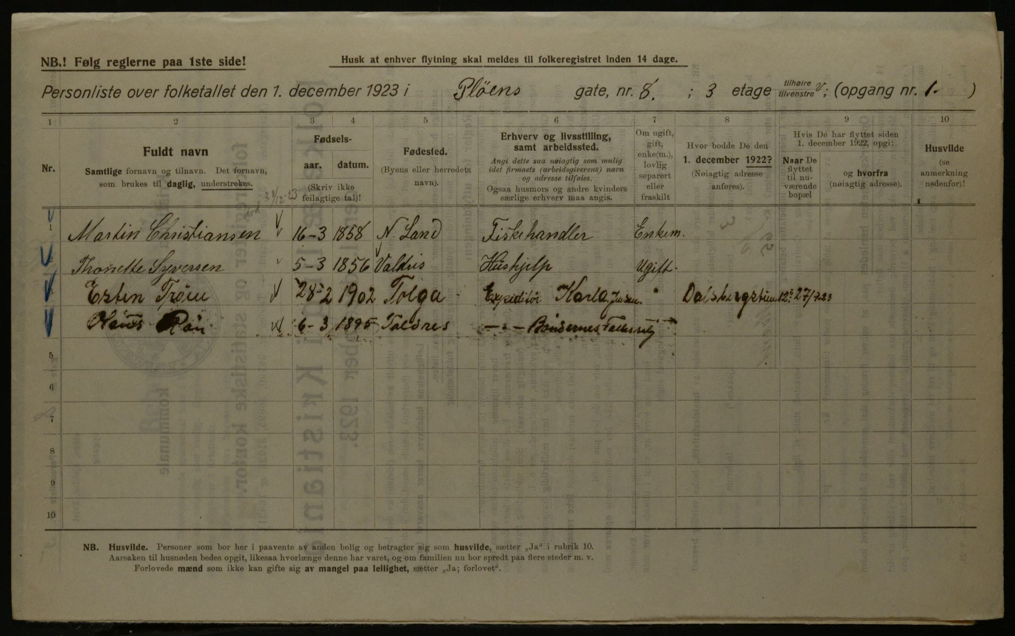 OBA, Kommunal folketelling 1.12.1923 for Kristiania, 1923, s. 89190