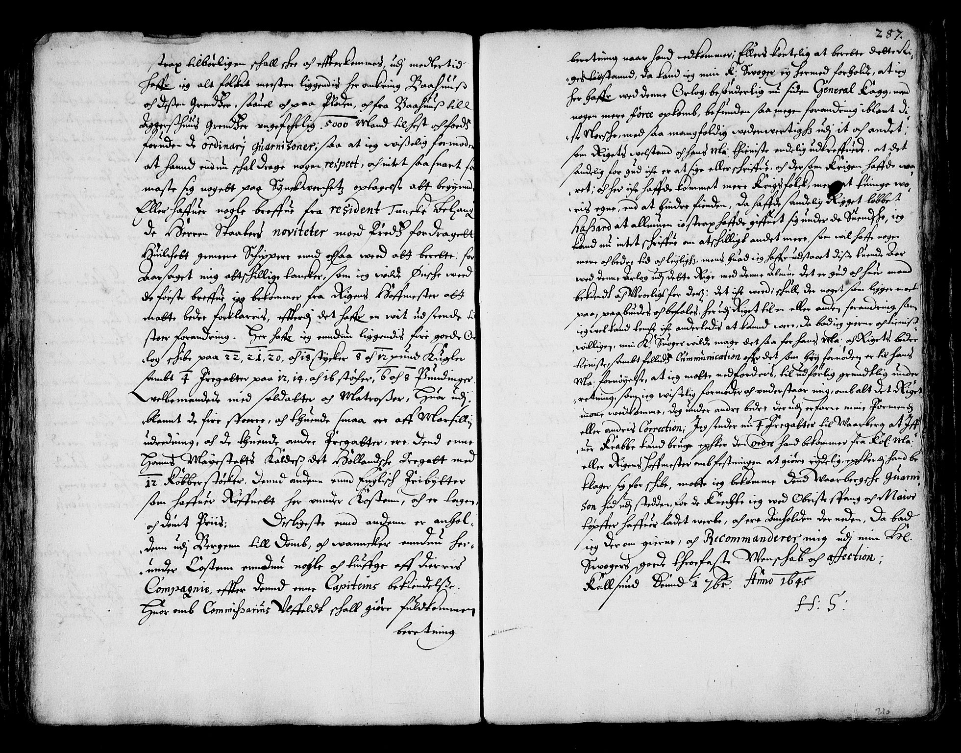 Stattholderembetet 1572-1771, RA/EA-2870/Ba/L0001: Hannibal Sehested kopibok, 1645, s. 286b-287a