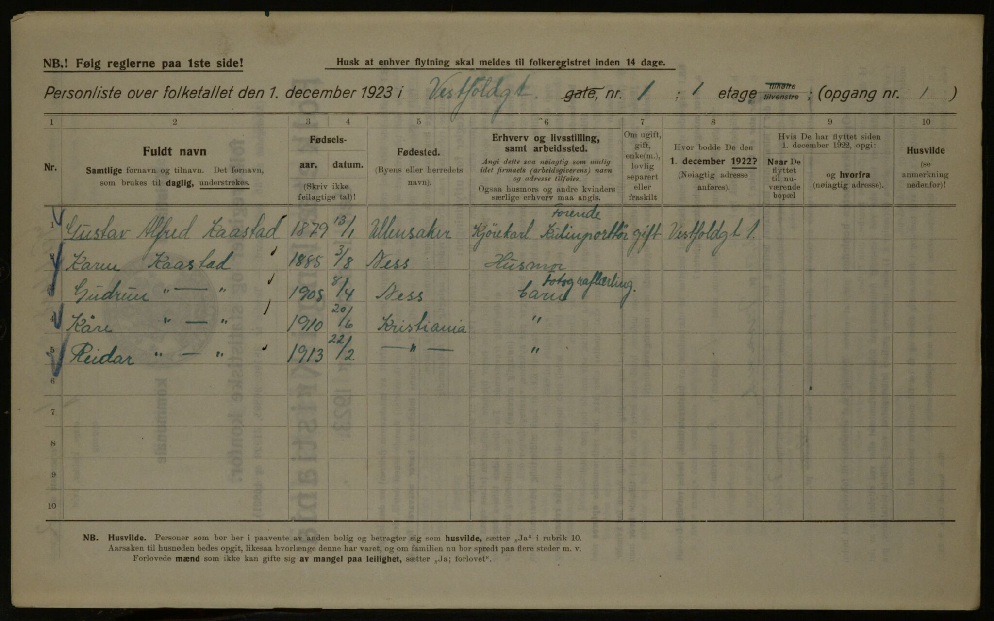 OBA, Kommunal folketelling 1.12.1923 for Kristiania, 1923, s. 135206