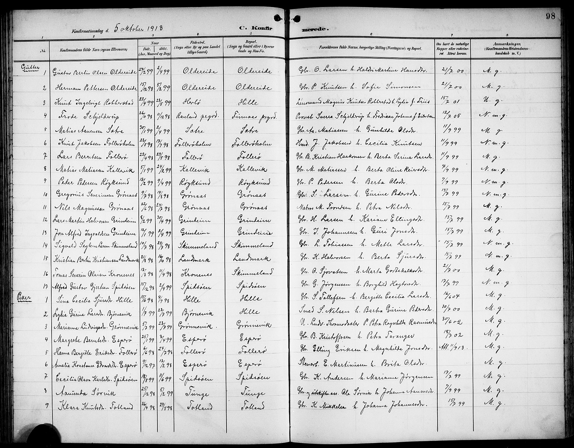 Finnås sokneprestembete, AV/SAB-A-99925/H/Ha/Hab/Haba/L0004: Klokkerbok nr. A 4, 1901-1924, s. 98