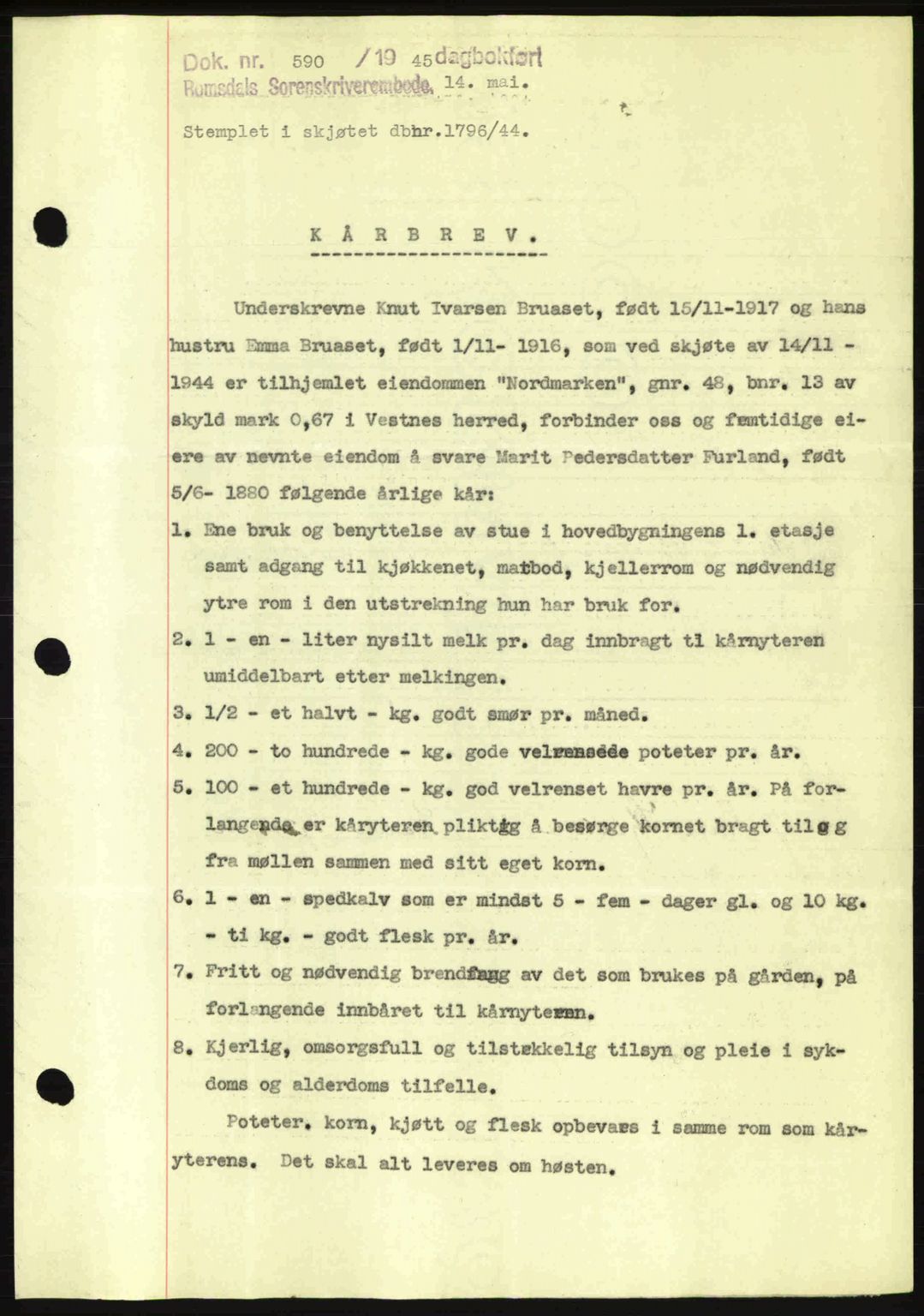 Romsdal sorenskriveri, SAT/A-4149/1/2/2C: Pantebok nr. A17, 1944-1945, Dagboknr: 590/1945