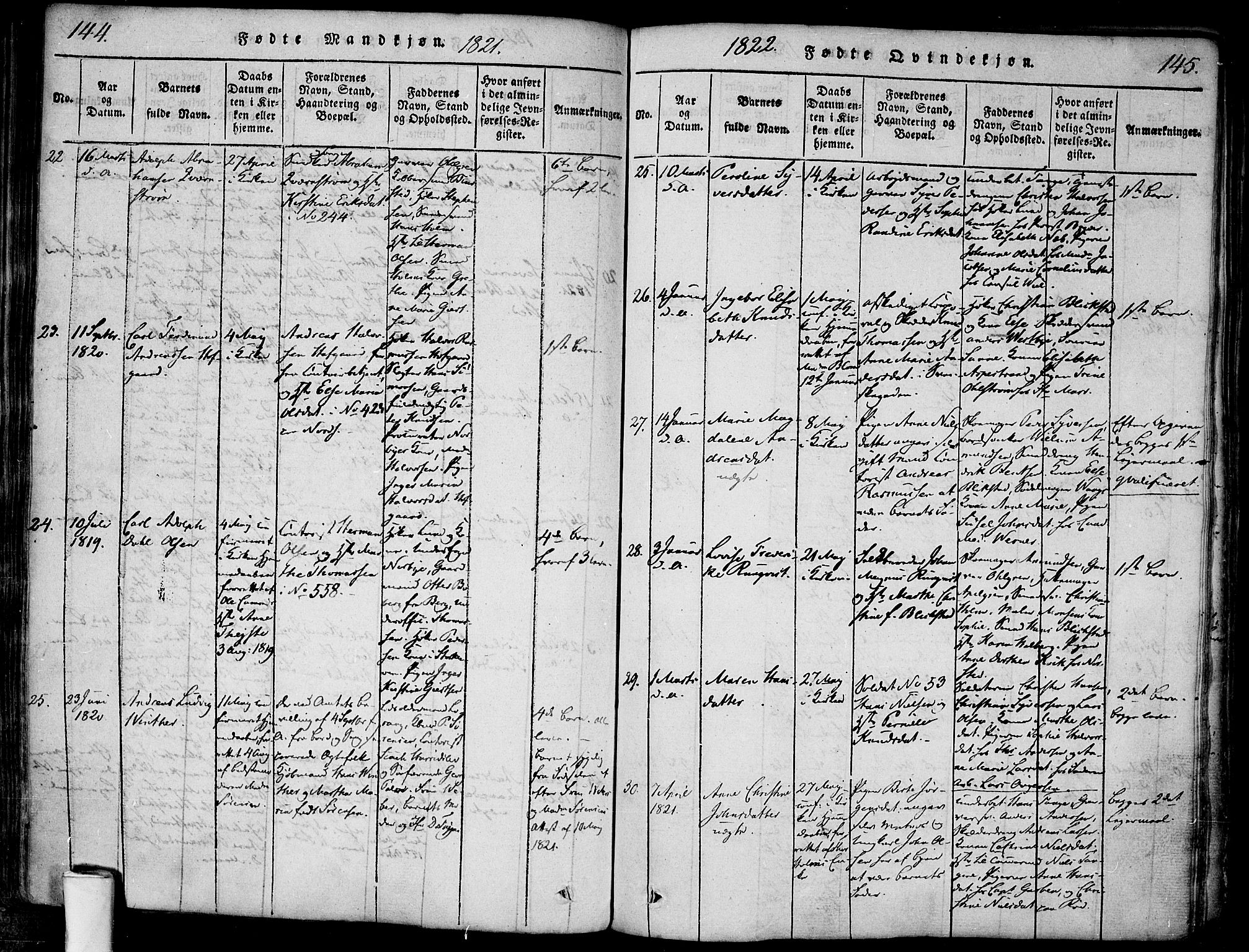 Halden prestekontor Kirkebøker, AV/SAO-A-10909/F/Fa/L0003: Ministerialbok nr. I 3, 1815-1834, s. 144-145
