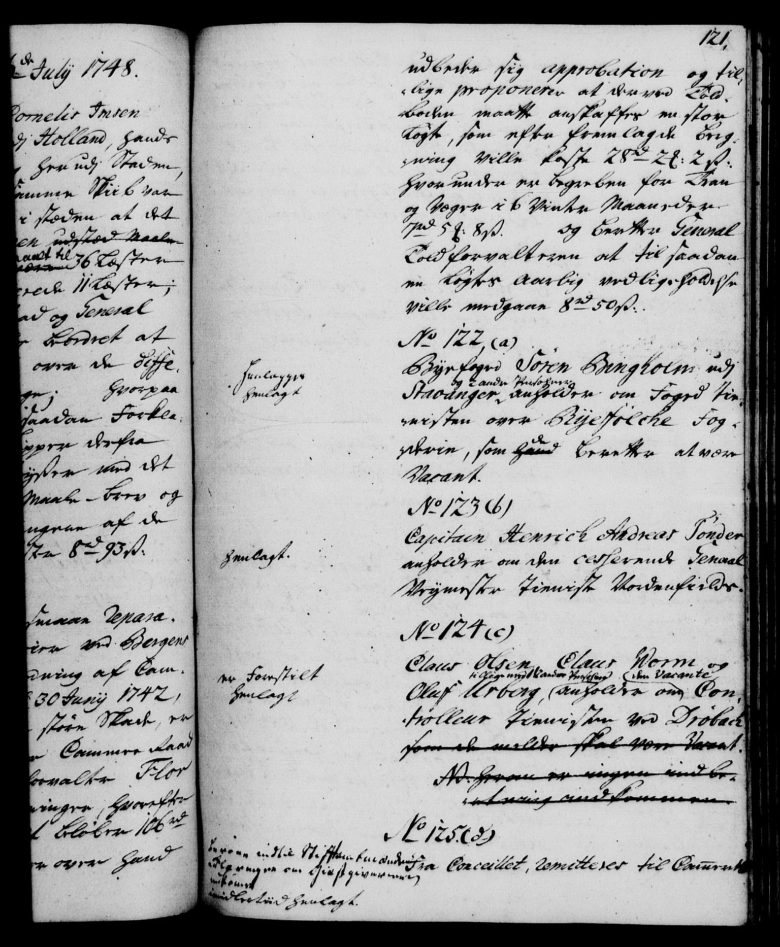 Rentekammeret, Kammerkanselliet, AV/RA-EA-3111/G/Gh/Gha/L0029: Norsk ekstraktmemorialprotokoll (merket RK 53.74), 1748-1749, s. 121