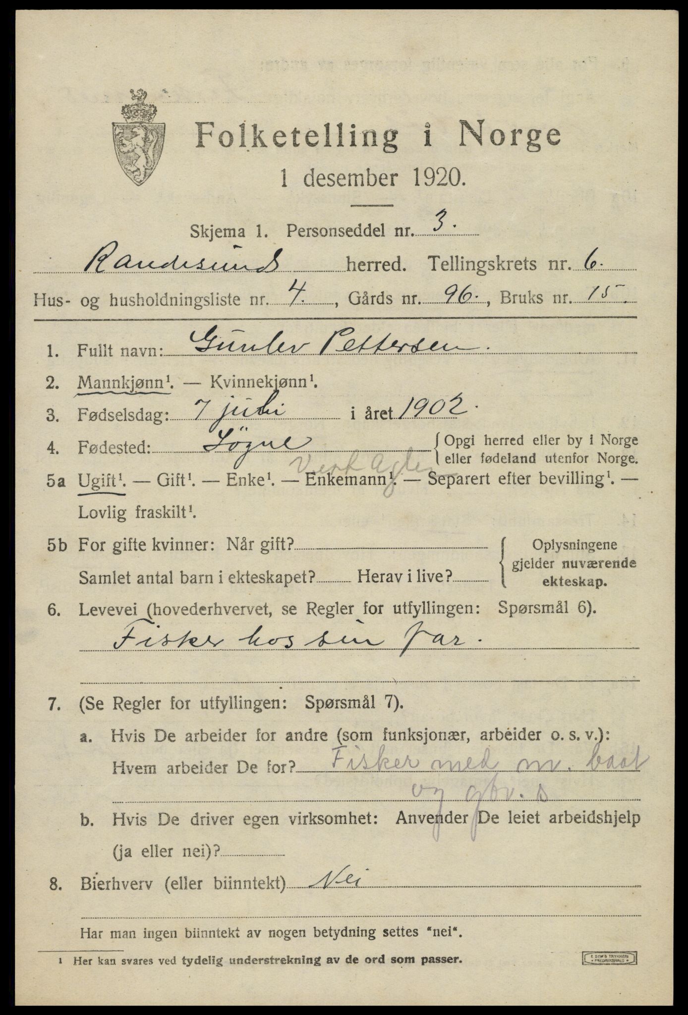 SAK, Folketelling 1920 for 1011 Randesund herred, 1920, s. 2774